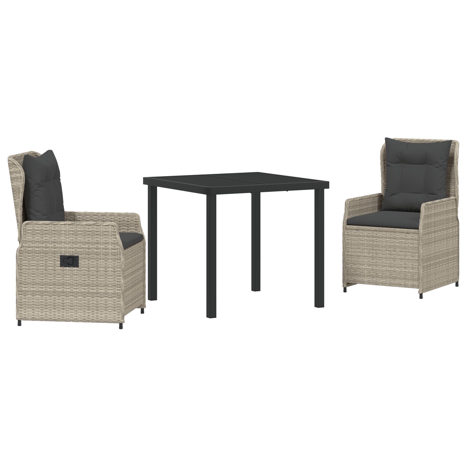 Set vrtne blagovaonice od 3 dijela svijetlosiva poliratan, vidaXL Vrtni stol crni 80x80x73 cm staklo otporno na udarce