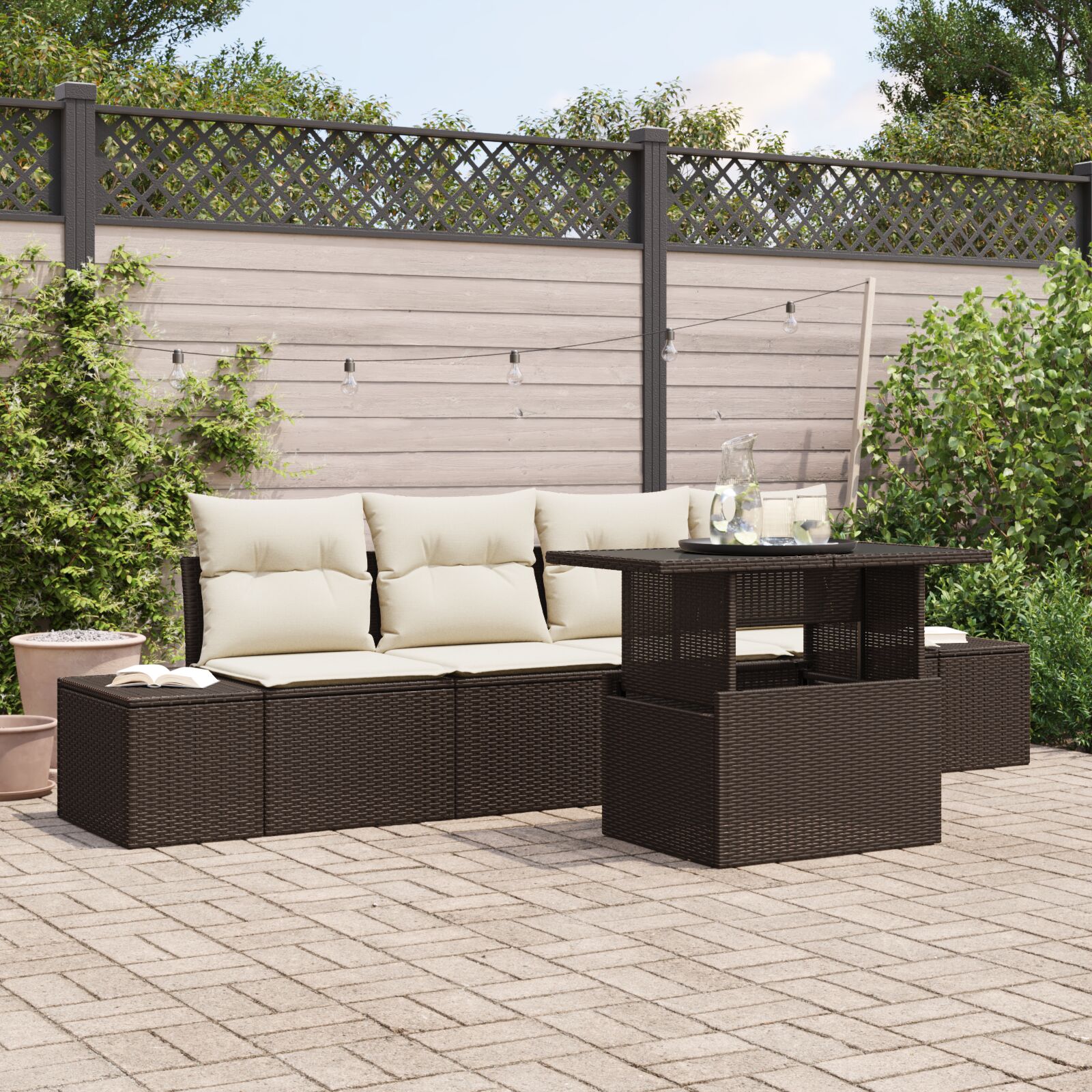 vidaXL 5-dijelni set dvorišnih sofa s jastučićima smeđa poli ratan