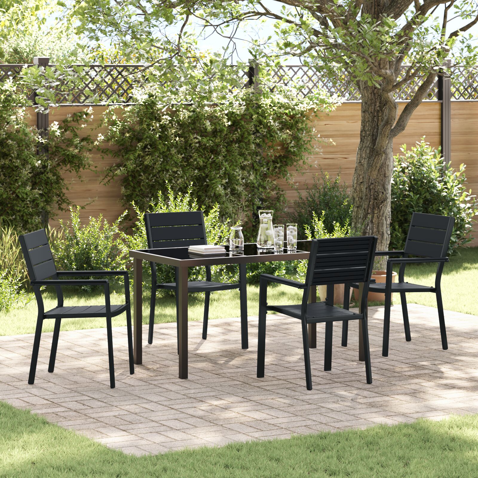 vidaXL 5 Teile Garten Esstisch Set Schwarz HDPE