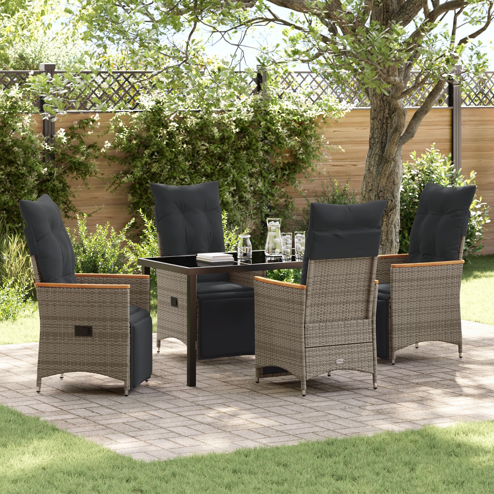 Conjunto de Jantar de Jardim de 5 Peças  com Almofadas em Cinza Rattan Sintético