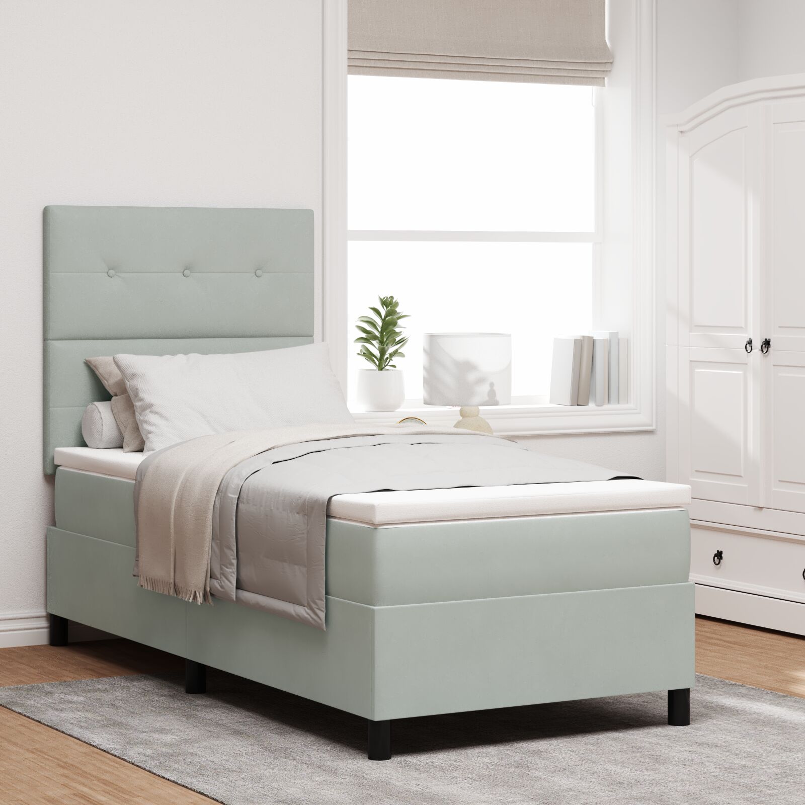 Box Spring Krevet s Madracem Svjetlosiva Jednokrevetna Baršun