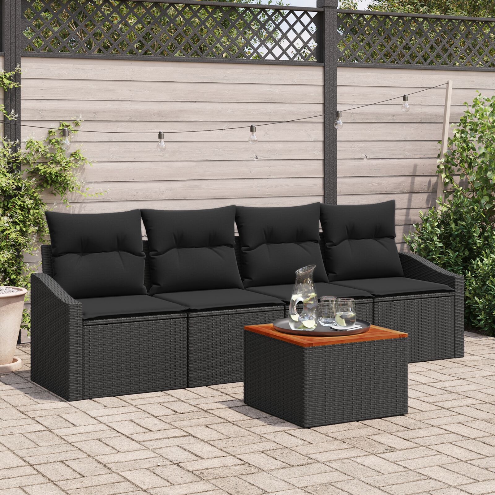 vidaXL set od 5 dijelova vrtnih sofa s jastuком Crna Poli ratan Akacija
