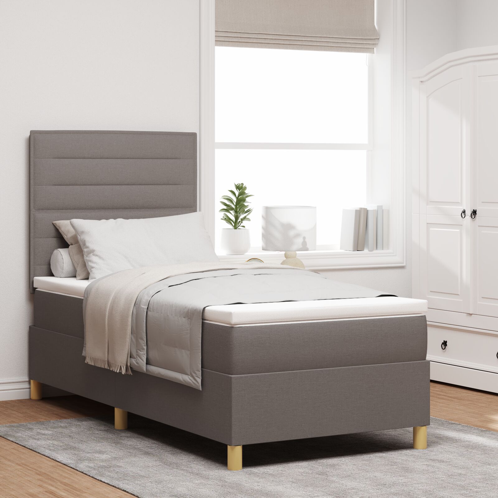 vidaXL Boxspringbett mit Matratze Taupe 100x200 cm Stoff
