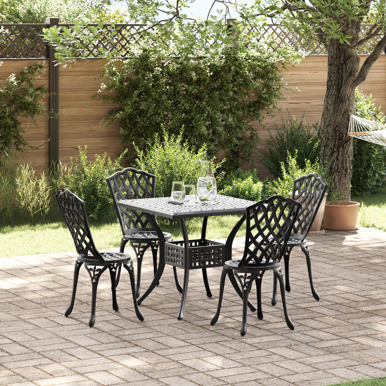 Conjunto de Jantar de Jardim 5 Peças vidaXL Preto em Alumínio Fundido
