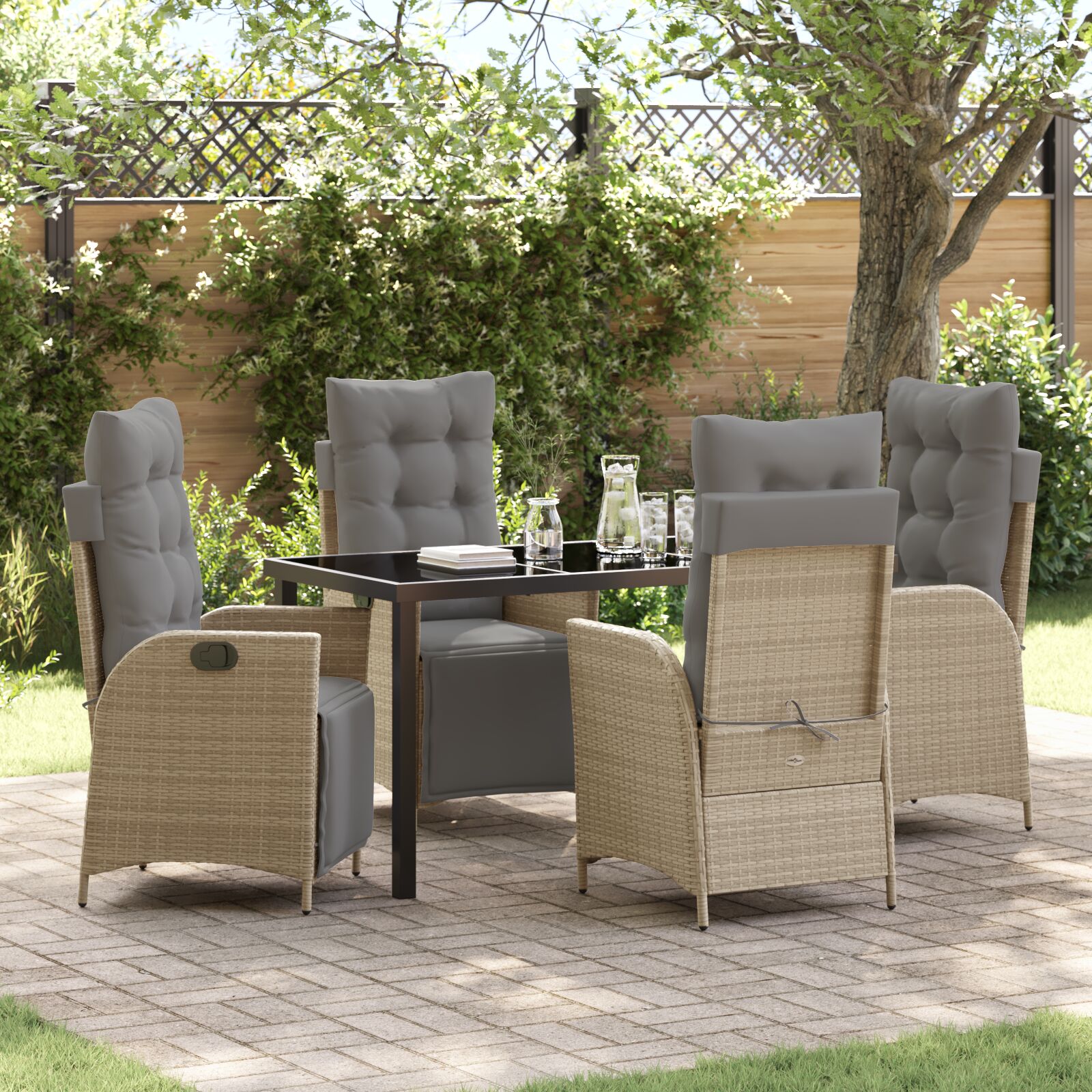 vidaXL 5-teiliges Garten-Dining-Set Beige Poly Rattan