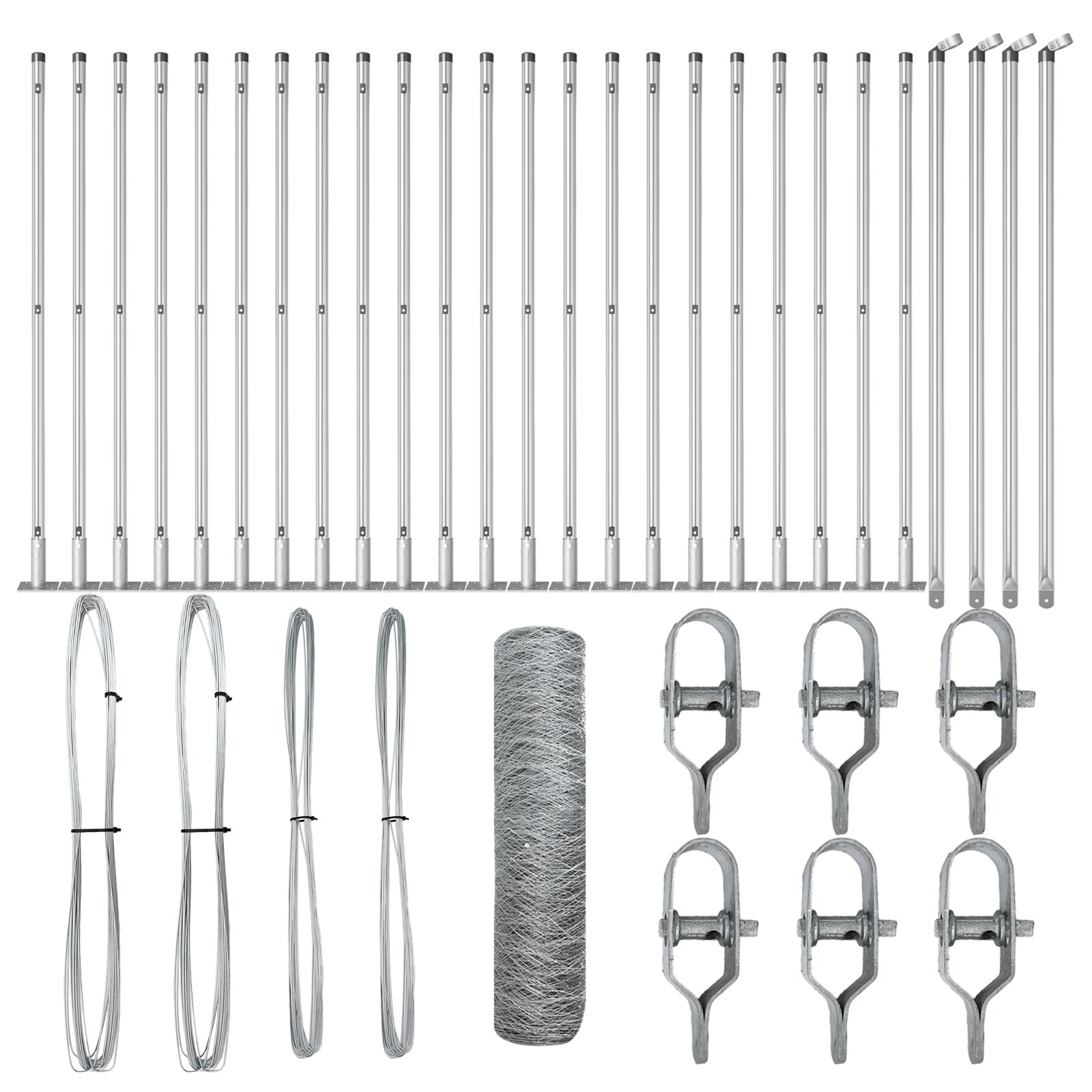vidaXL heksagonalna ograda 0,5x50 m galvanizirani čelik, vidaXL stupovi ograde s osnovnim pločama 13 kom Ø32mm 70cm galvanizirani čelik