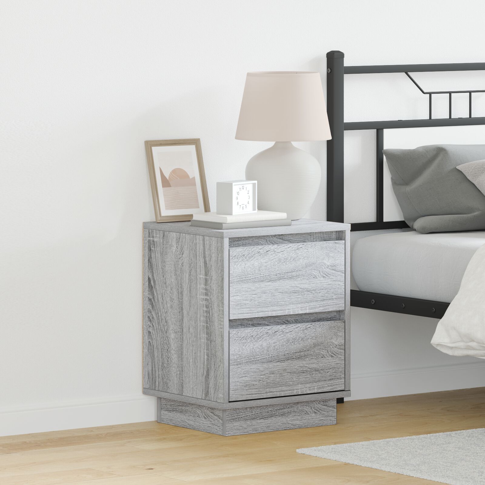 vidaXL Nachttische mit LED Lichtern 2 Stk Grau Sonoma 39x34.5x50 cm