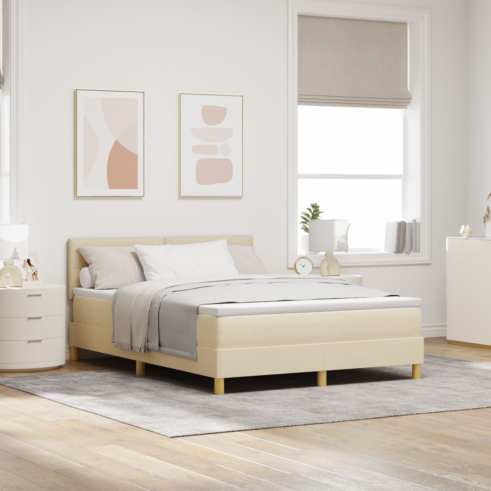 Box Spring Krevet s madracem krem 140x190 cm tkanina