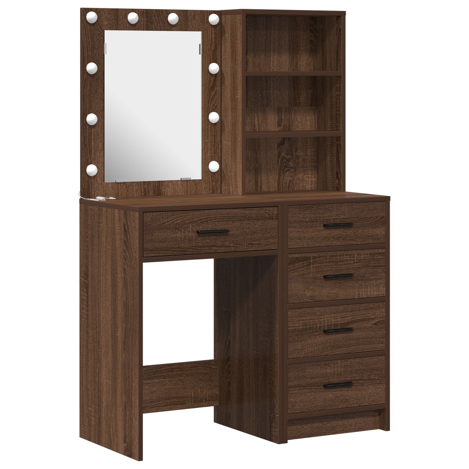 set toaletnog stola s LED svjetlom, 2 dijela, crni hrast, drvo