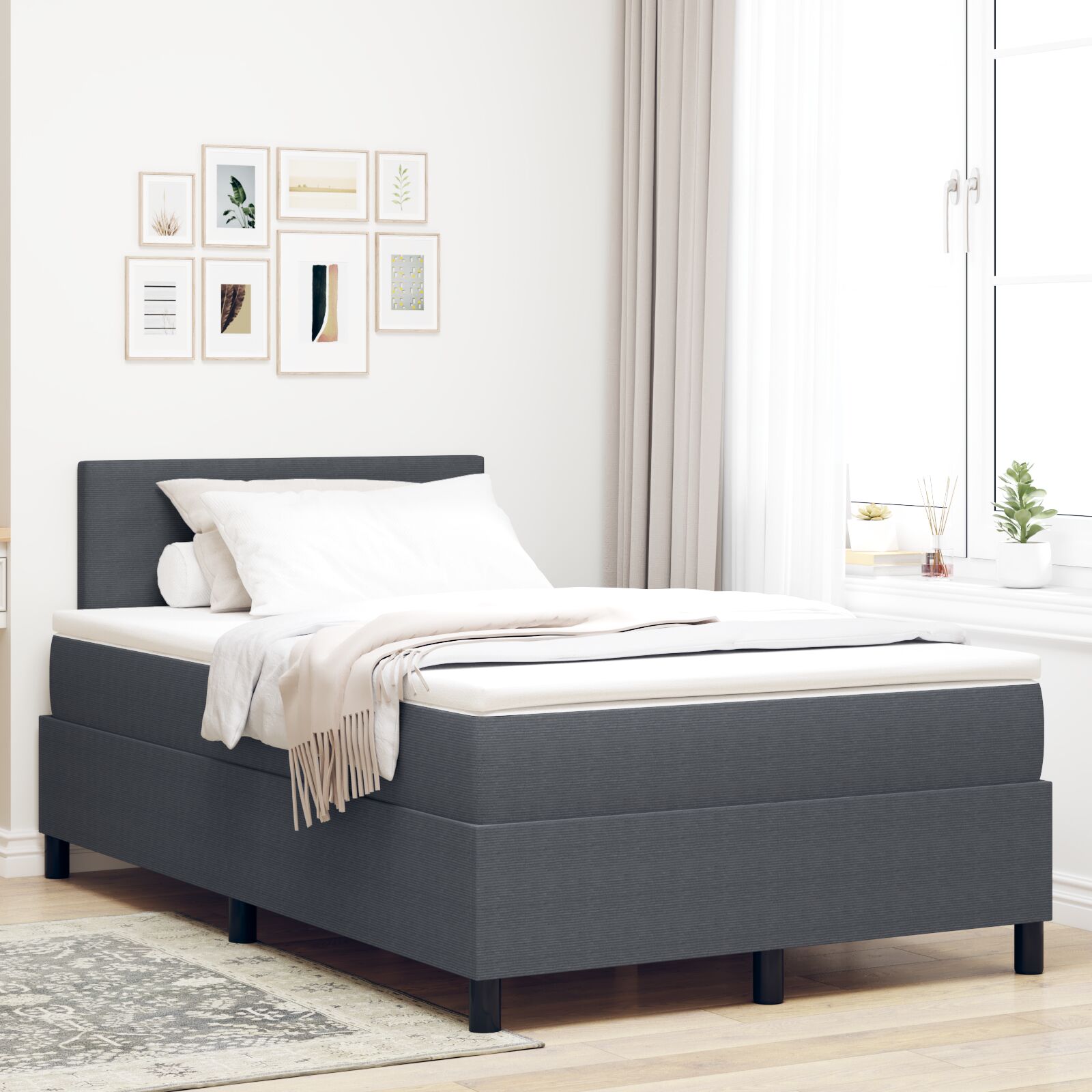 vidaXL Boxspringbett mit Matratze Dunkelgrau Kleines Doppelbett Cordstoff