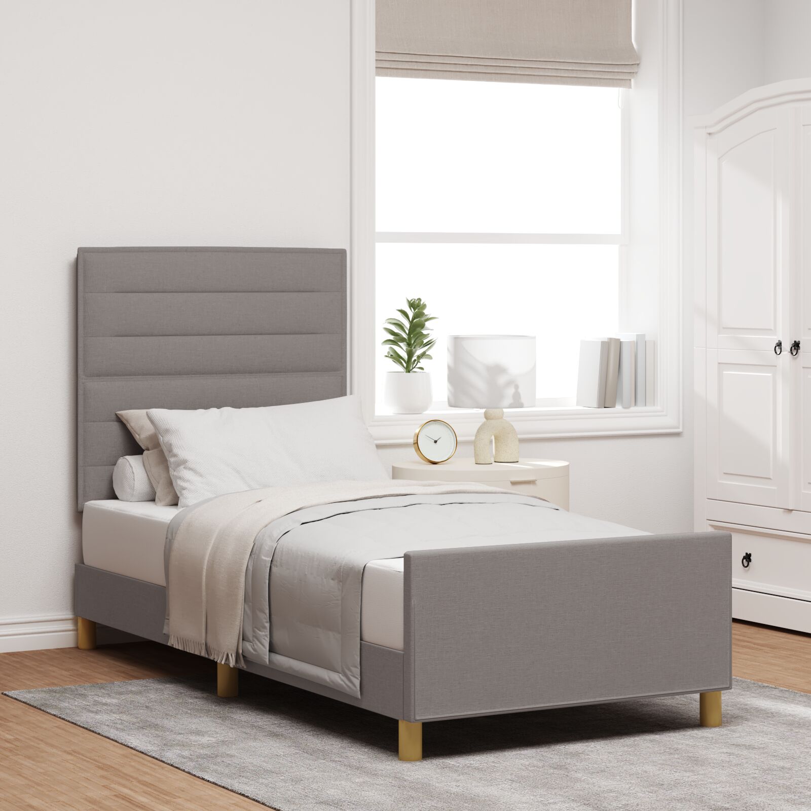 Taupe Tkanina Krevet Okvir 90x200 cm