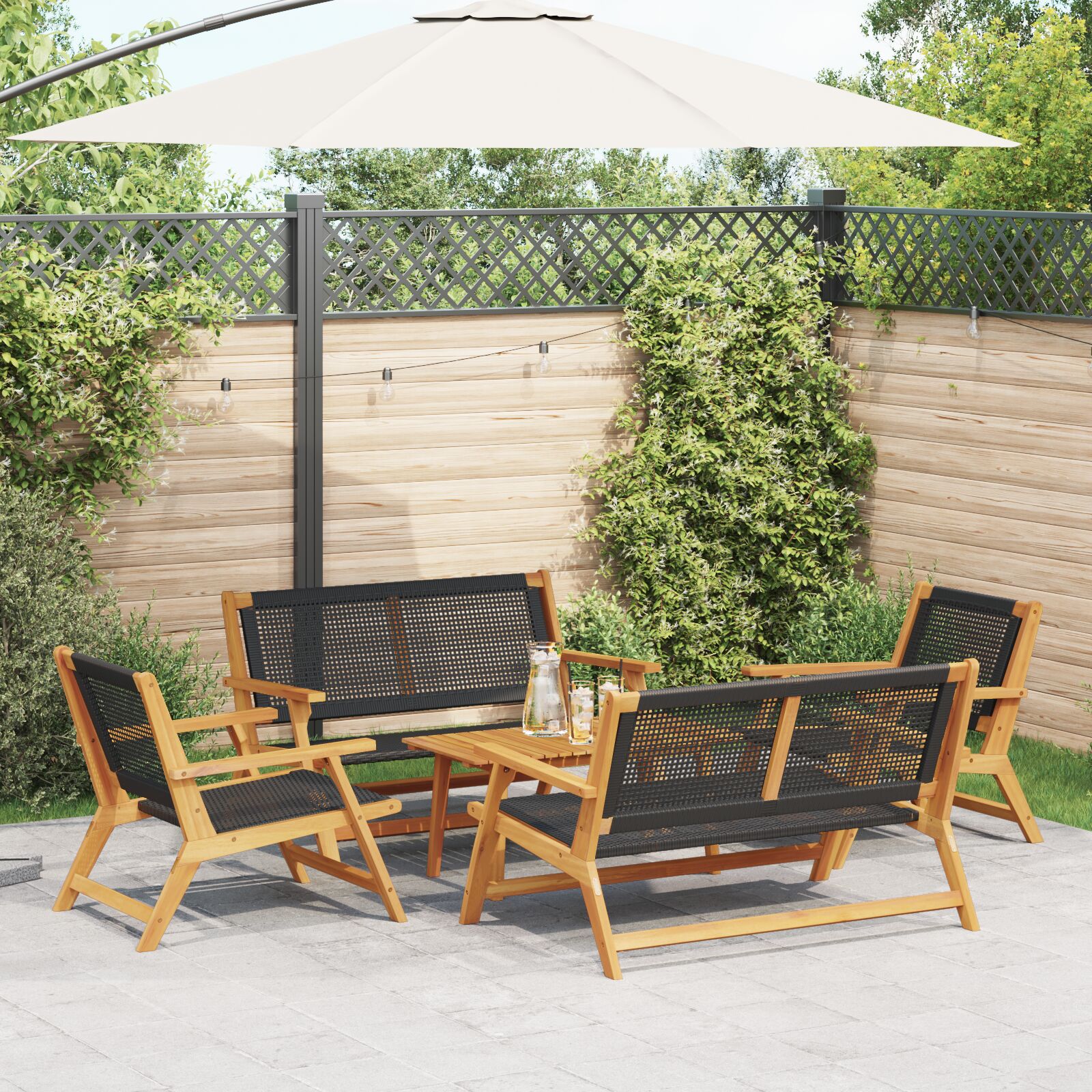 vidaXL Set aus 4 Schwarz Schwarzes Rattan Standard Viel Platz