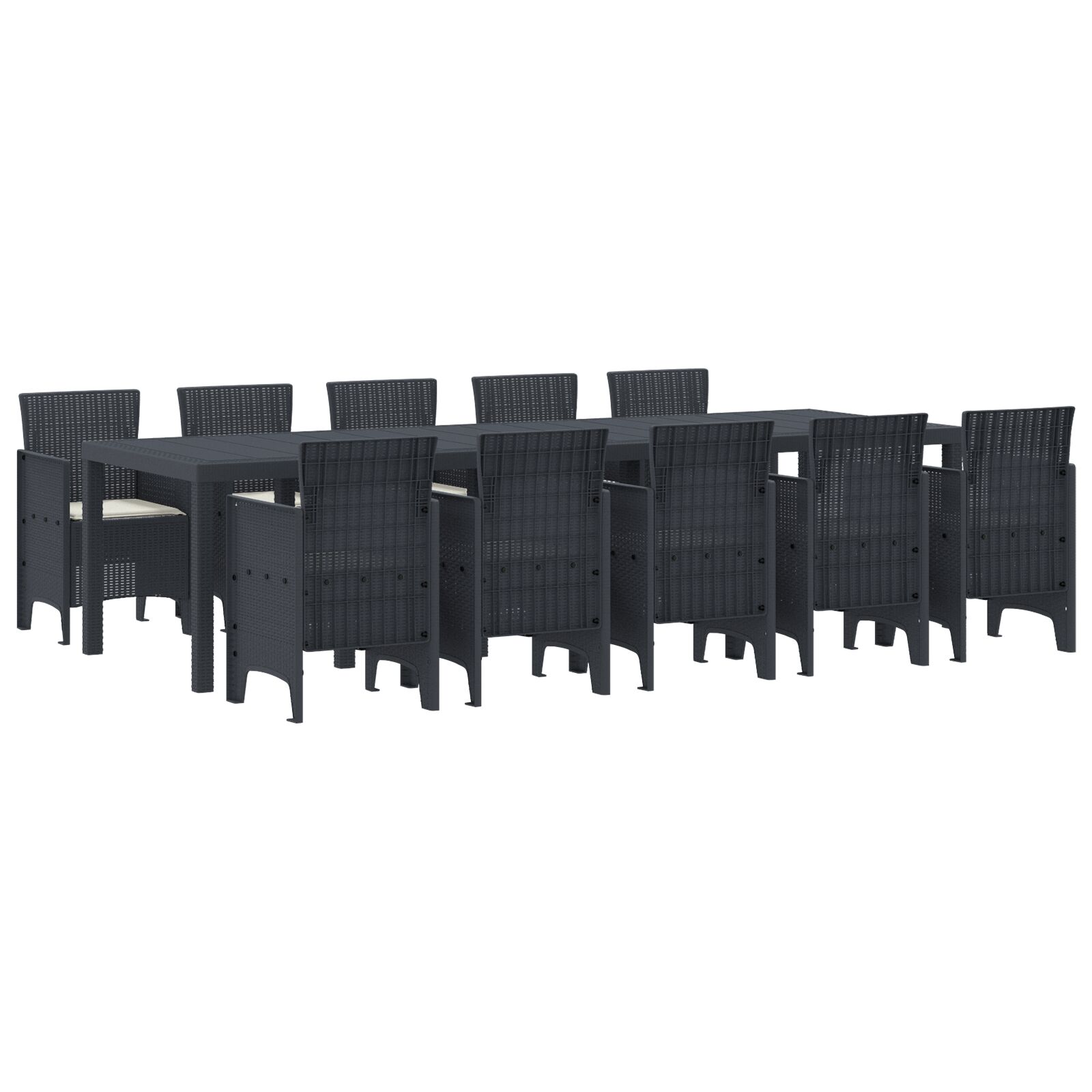 11 dele have spise sæt med puder antracit polyrattan, vidaXL have bord antracit 150x100x73 cm polyrattan, vidaXL have stole med puder 2 stk antracit polyrattan, vidaXL have stole med puder 4 stk antracit polyrattan