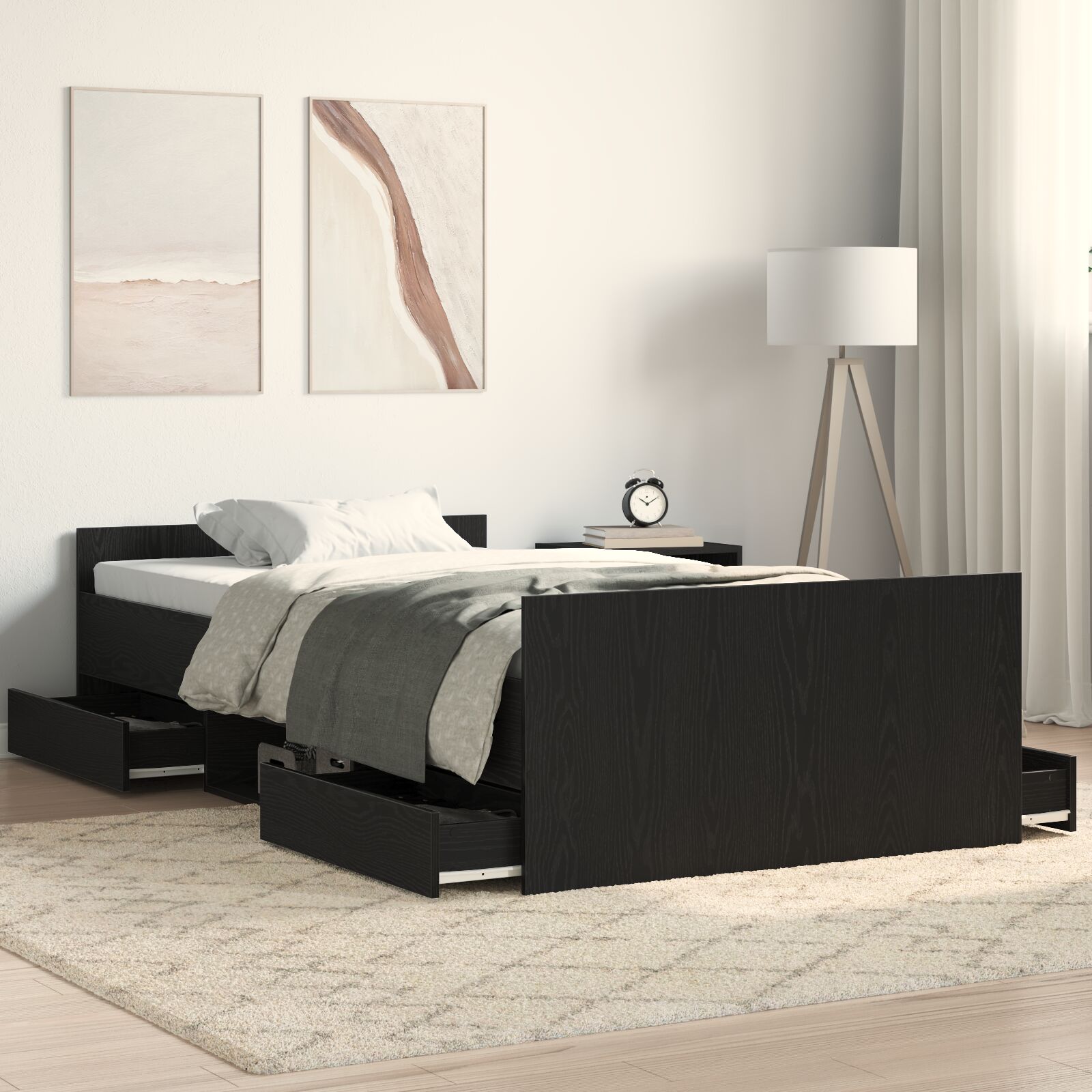Bettgestell ohne Matratze Schwarz Eiche 90x190 cm Holzwerkstoff