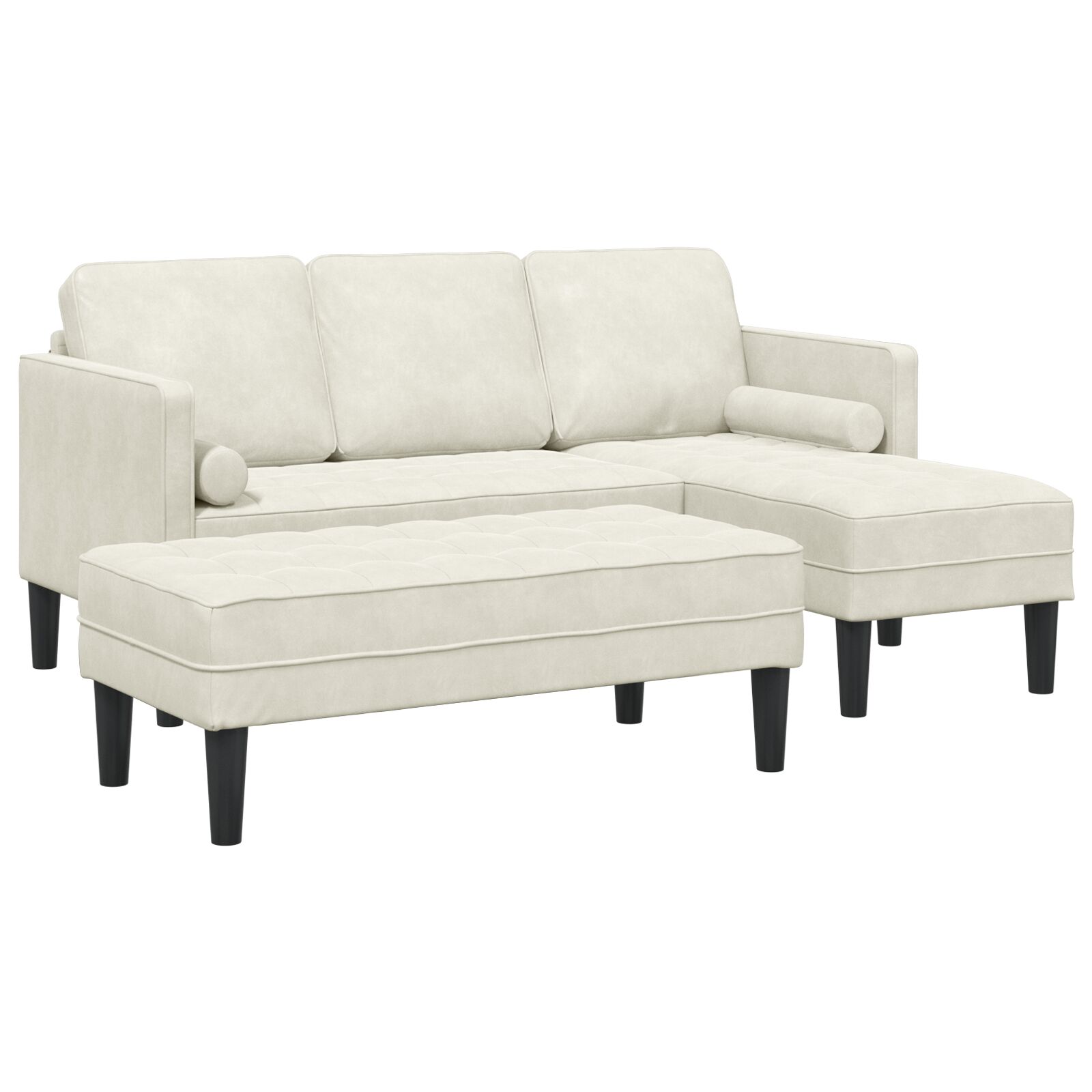 vidaXL vrtni kauč s klupicom i jastučićima L-oblik krem baršun, vidaXL L-oblik kauč krem 173x131x67 cm baršun, vidaXL klupica krem 113 cm baršun