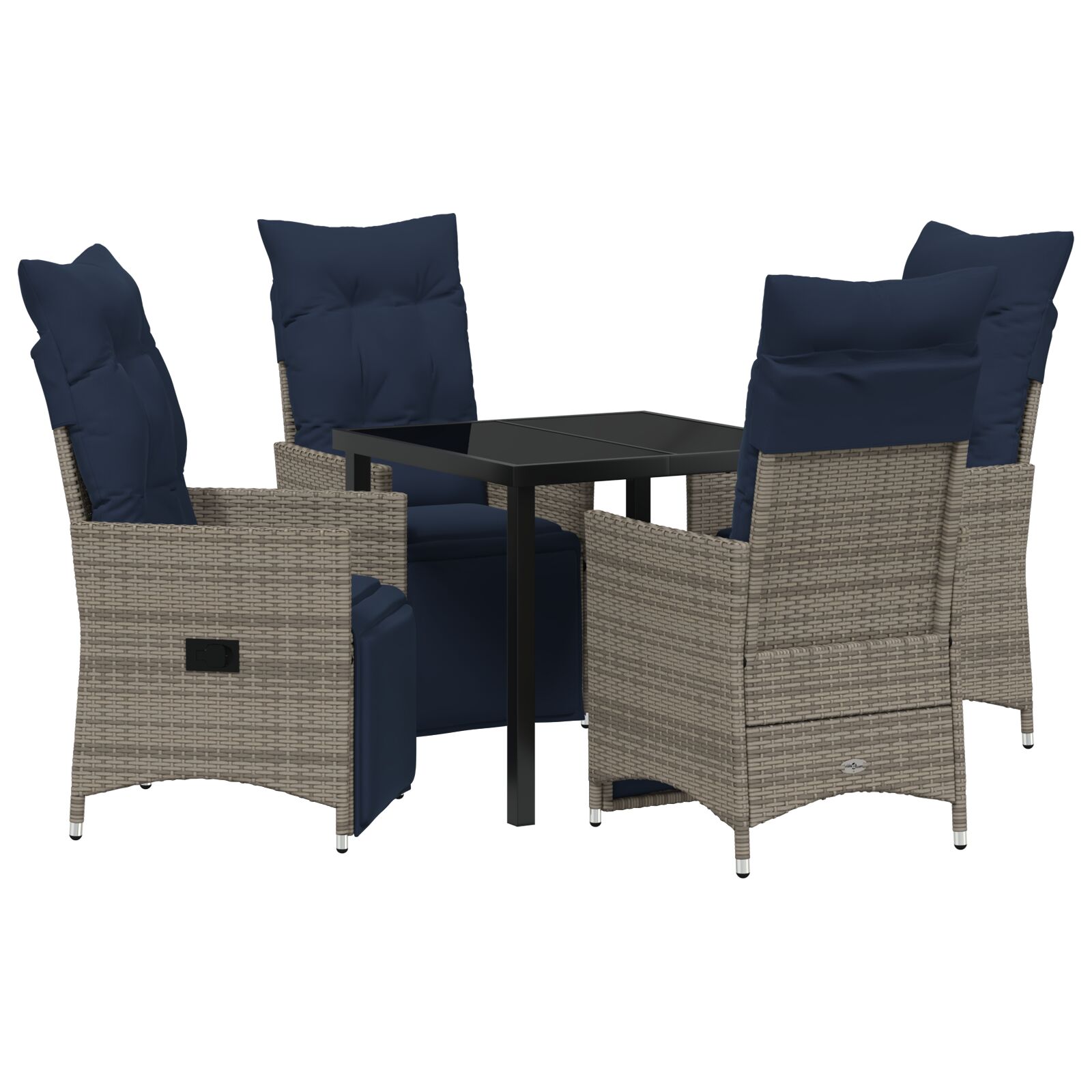set za objedovanje od 5 dijelova s jastučićima sivi poli ratan, vidaXL vrtni stol crni 80x80x73 cm kaljeno staklo