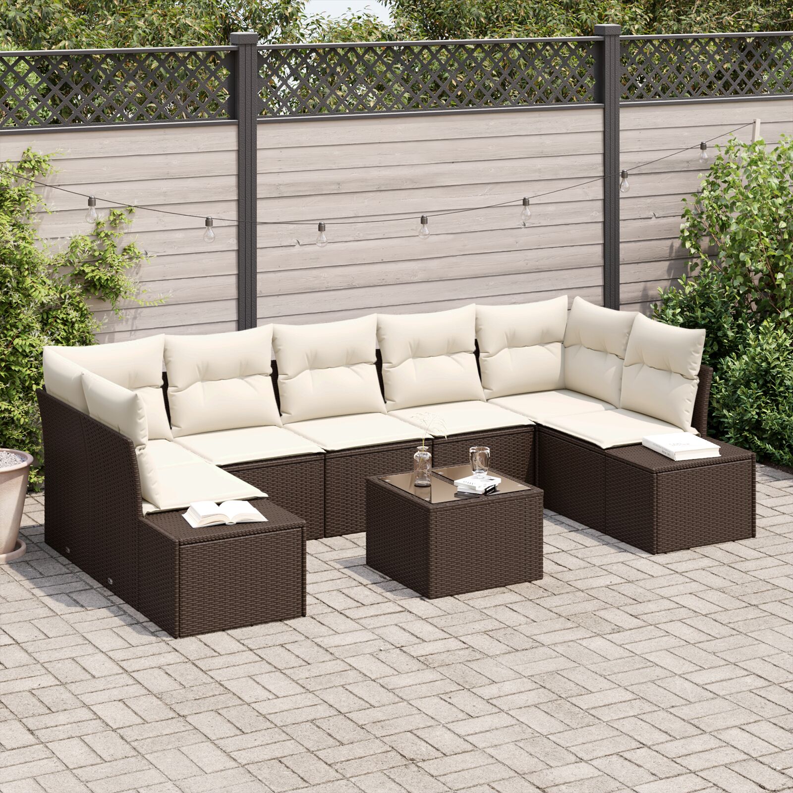 vidaXL 8-dijelni vrtni sofa set s jastučićima smeđa poli ratan