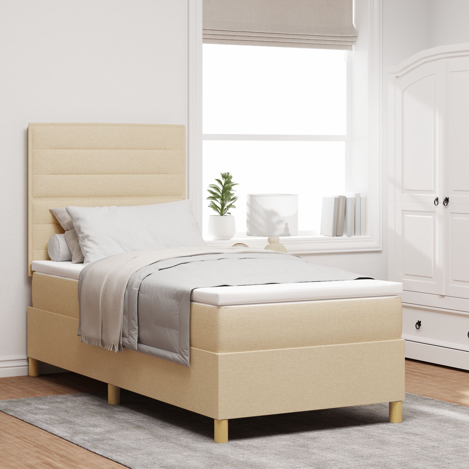 Boxspringbett mit Matratze Creme 100x200 cm Stoff