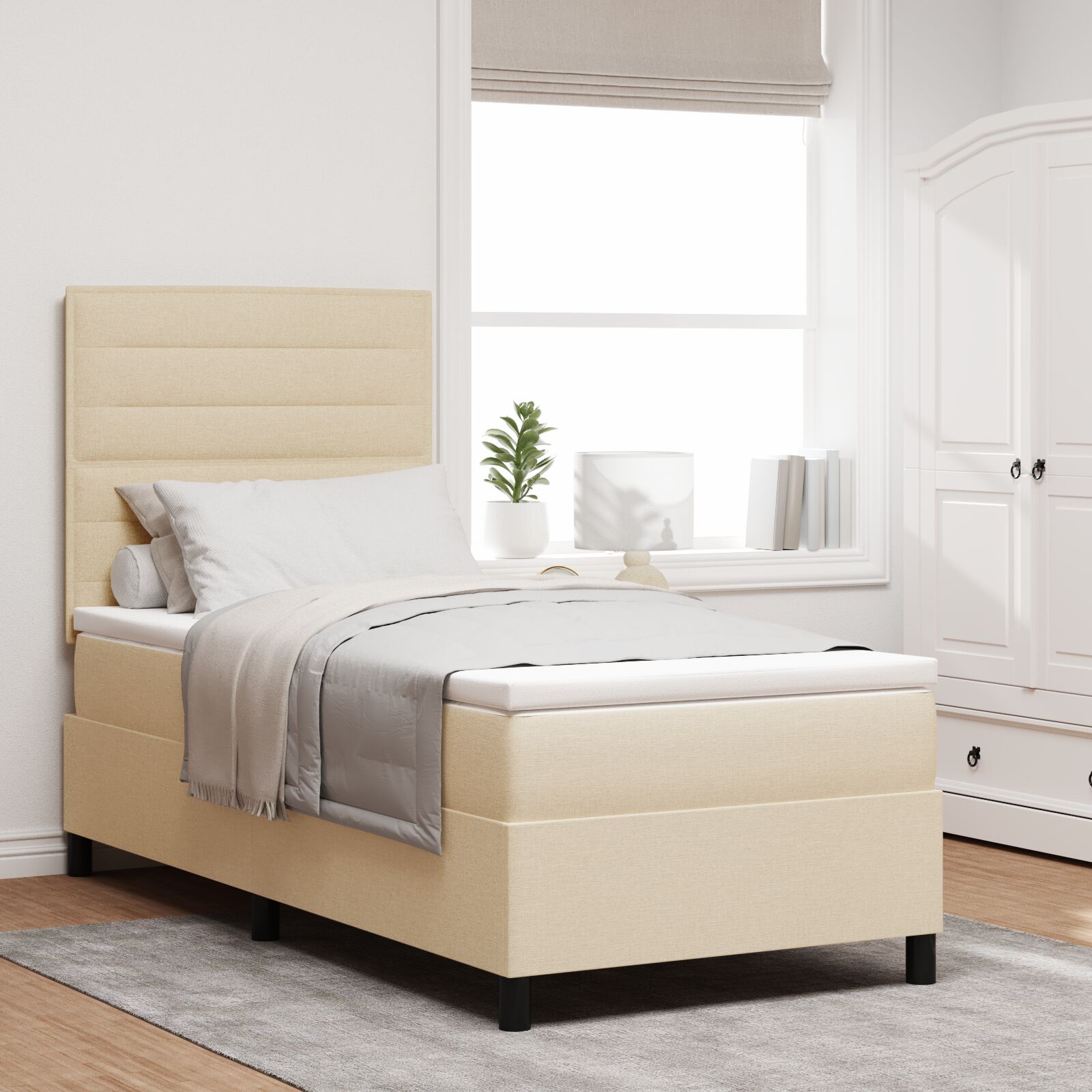 Box Spring Seng med madras Creme 90x200 cm Stof