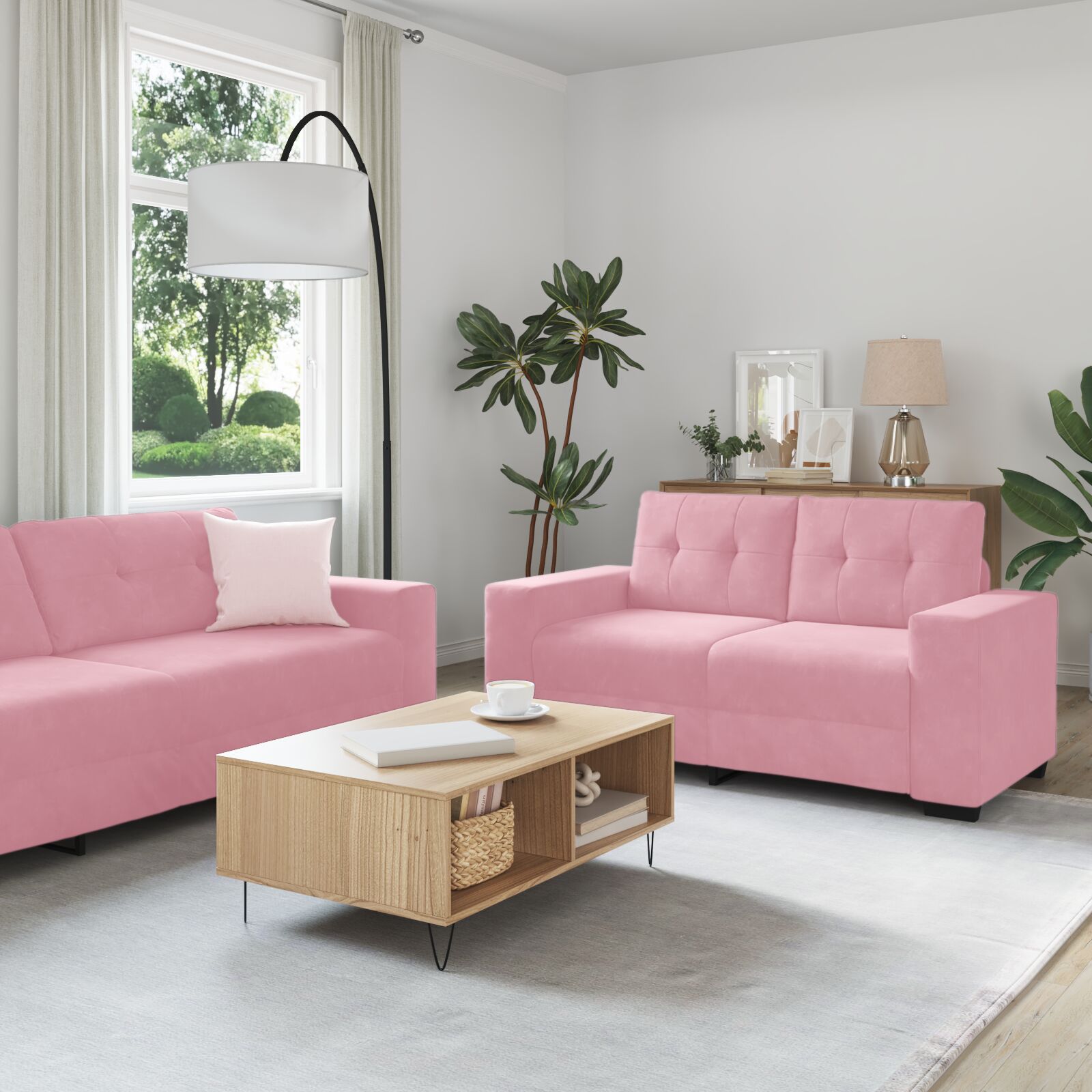 Conjunto de Sofá de 2 Piezas con Cojines de Terciopelo Rosa