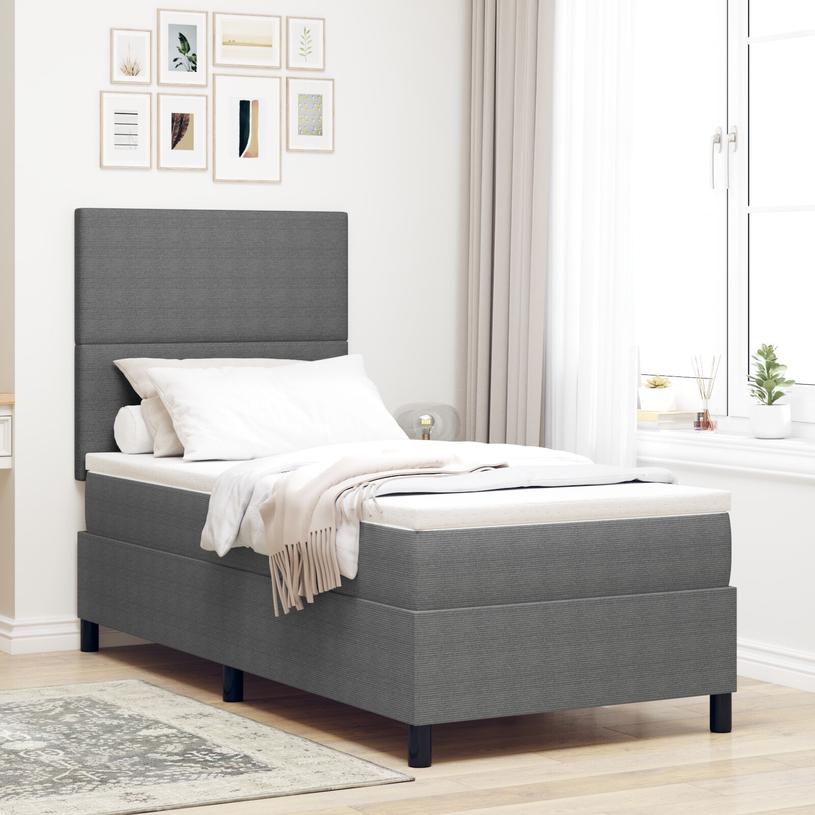 Krevet s konstrukcijom i madracem & LED svjetlom Siva 90x200 cm Kordurojna tkanina