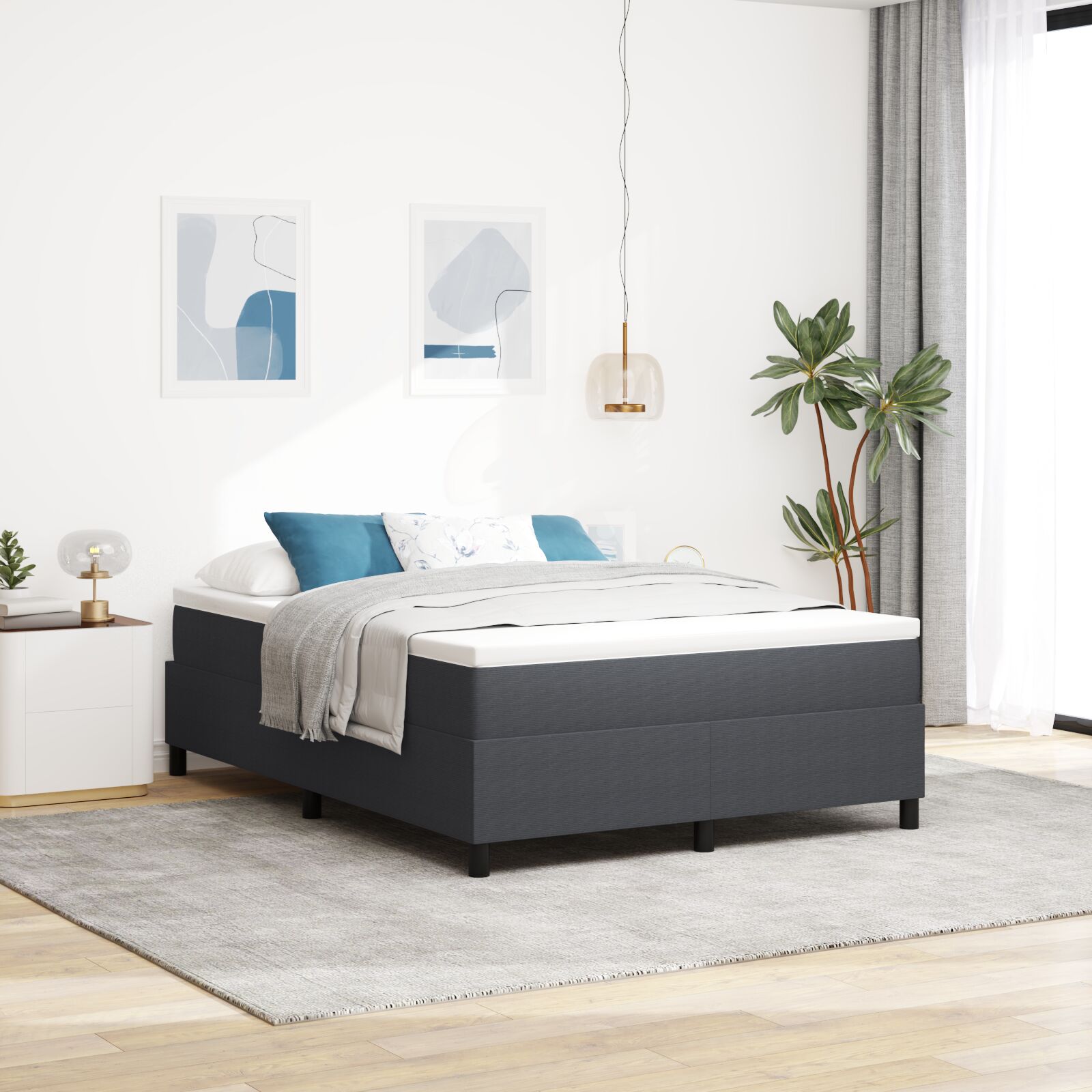 Krevet s boxspringom i madracem tamno siva 140x200 cm tkanina od žoržeta