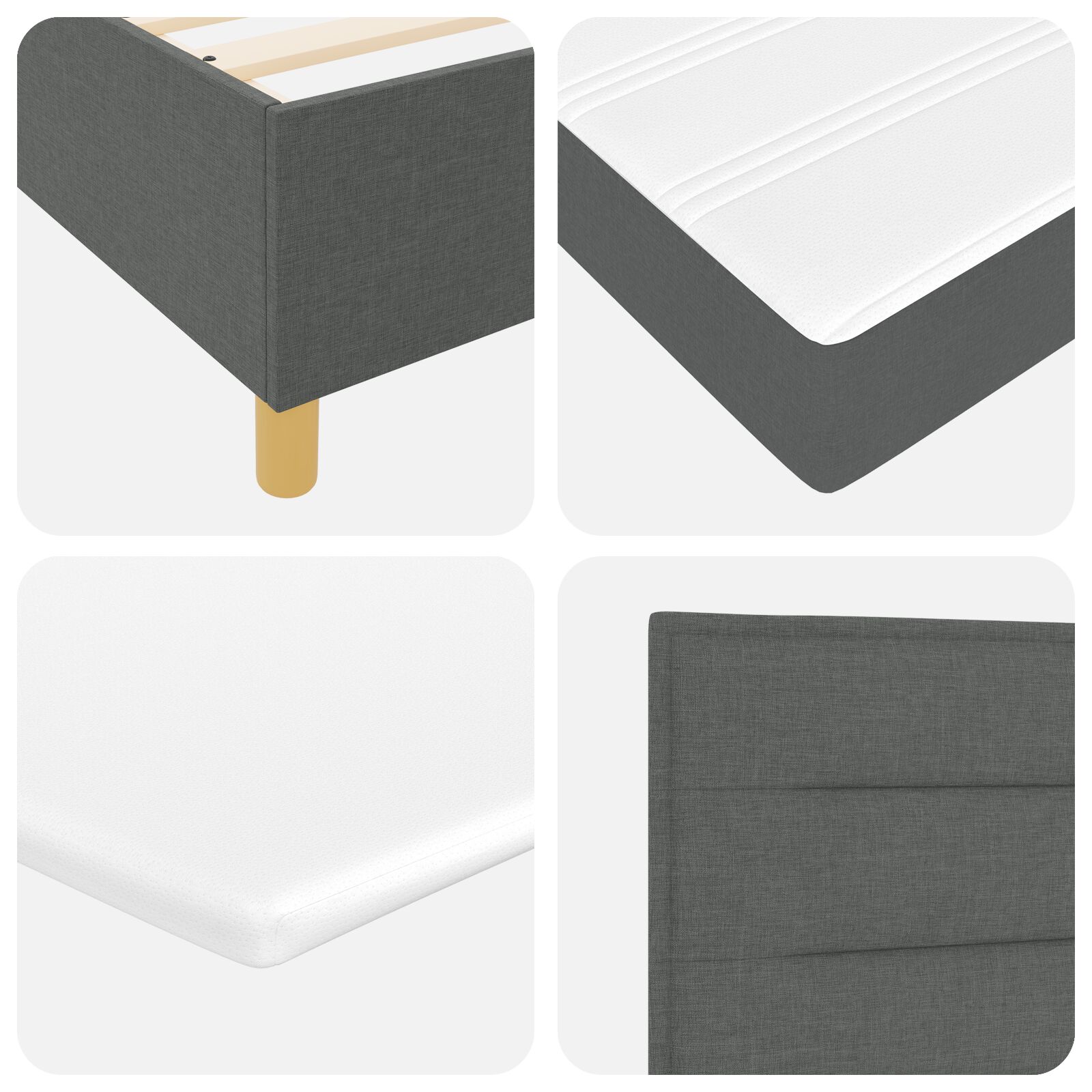Boxspring Ágy Matrac & Padló Szürke 200x200 cm Szövet 