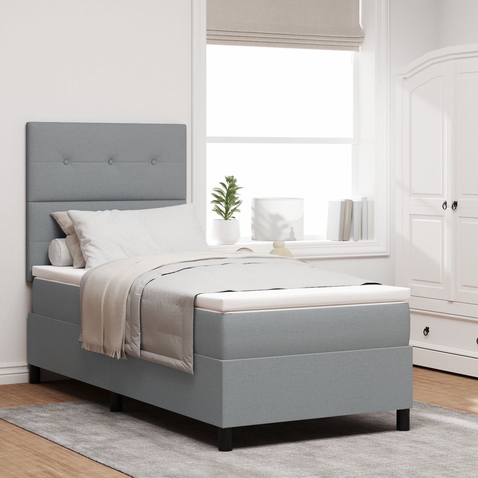 Box Spring Seng med Madras Lysegrå 90x200 cm Stof