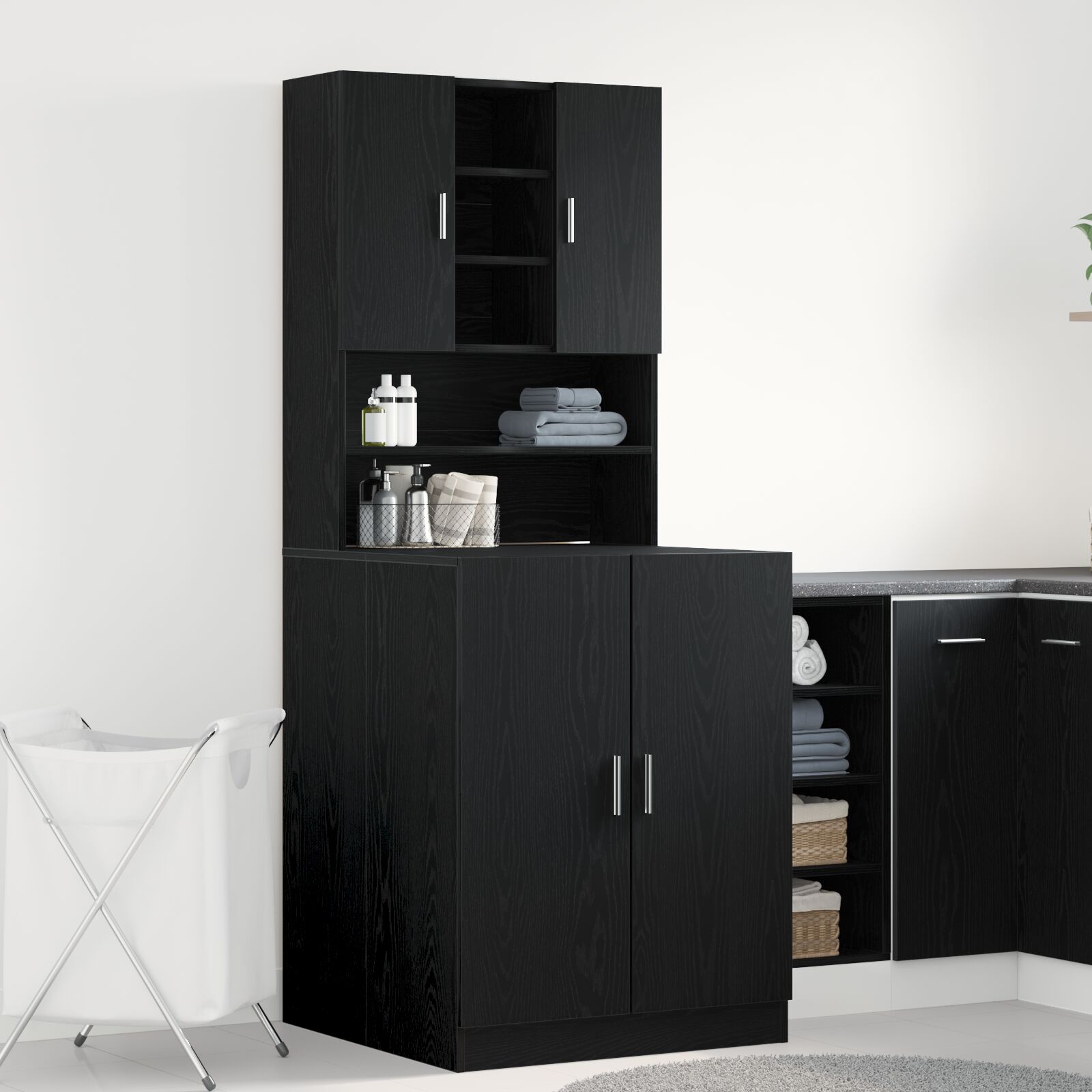 vidaXL ormari za perilice rublja 2 kom Crni hrast 70.5x71.5x181.5 cm konstruirano drvo, vidaXL ormari za perilice rublja - Crni hrast - 70.5x71.5x91.5 cm - Izrađeni od konstruiranog drveta
