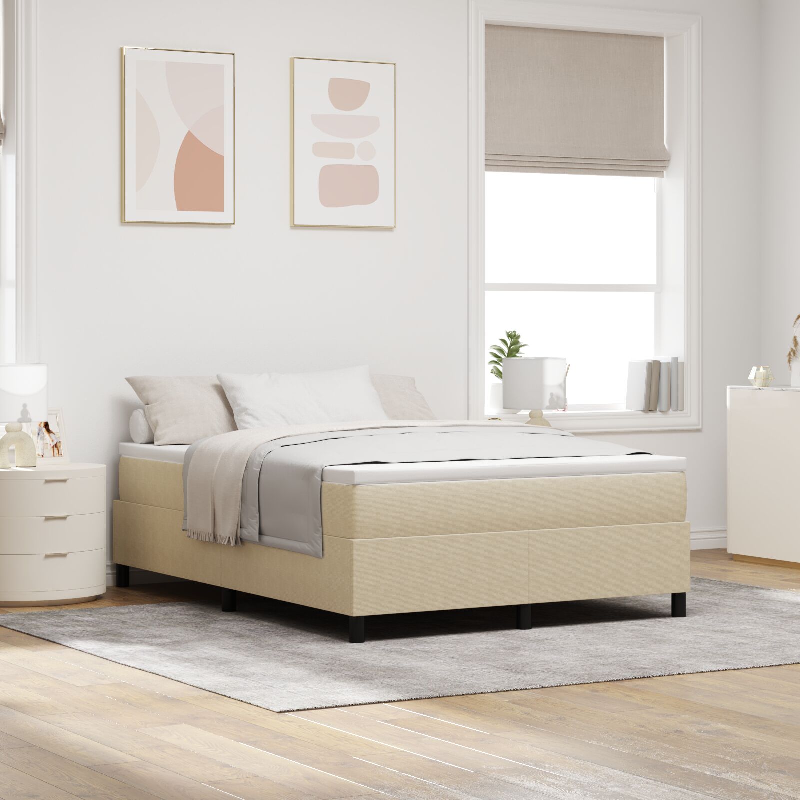 vidaXL Boxspringbett mit Matratze Lichtgrün Grau 140x200 cm Cord-Stoff