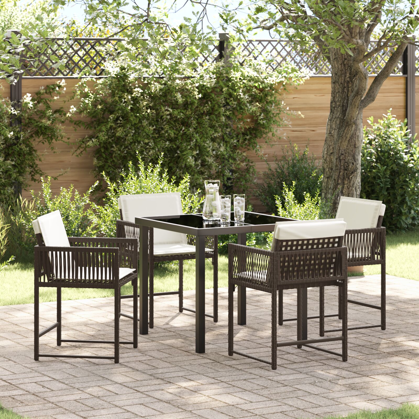 Set de Jantar de Jardim  com Almofadas em Castanho