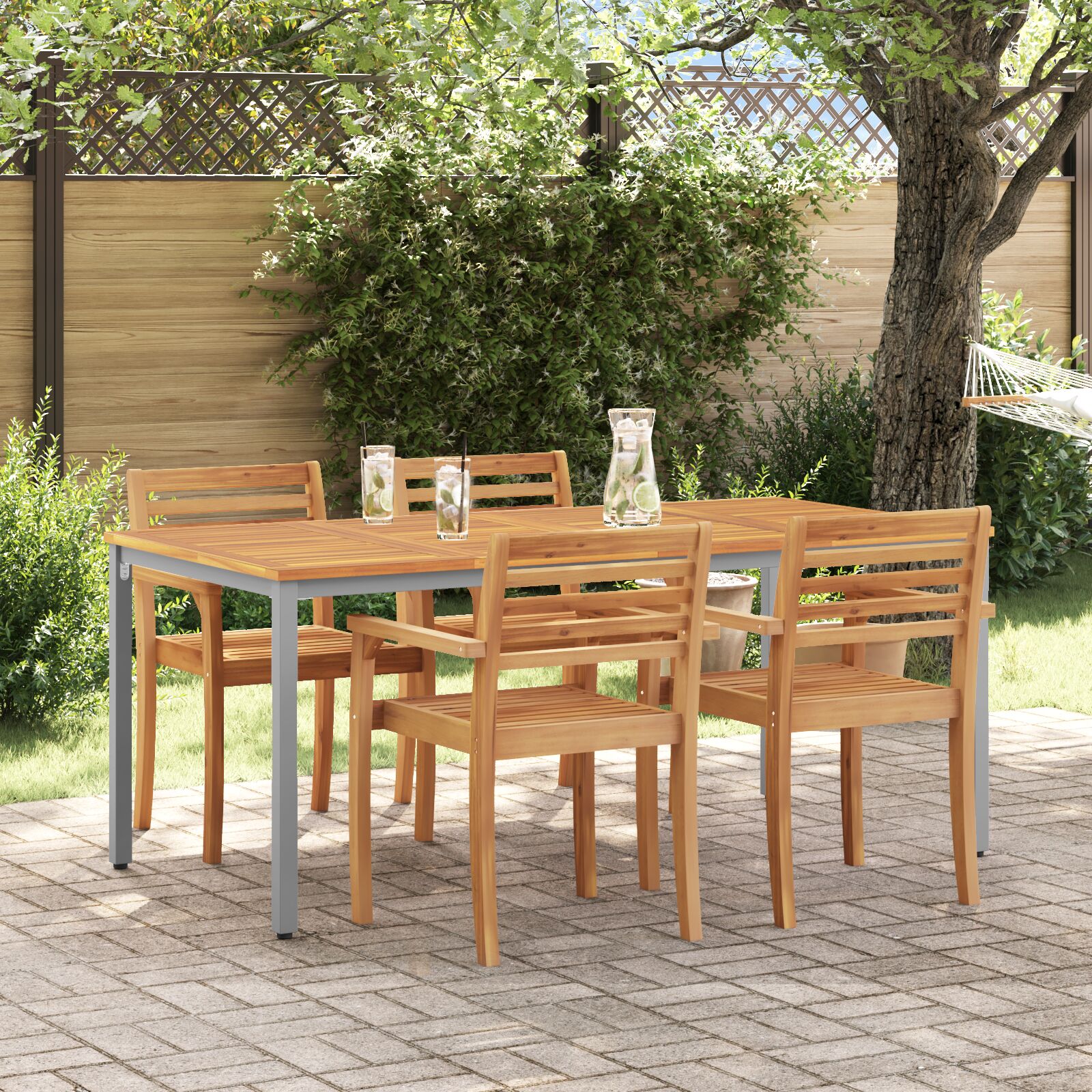 vidaXL Gartentisch 180x90x75 cm aus massivem Akazienholz und Metall