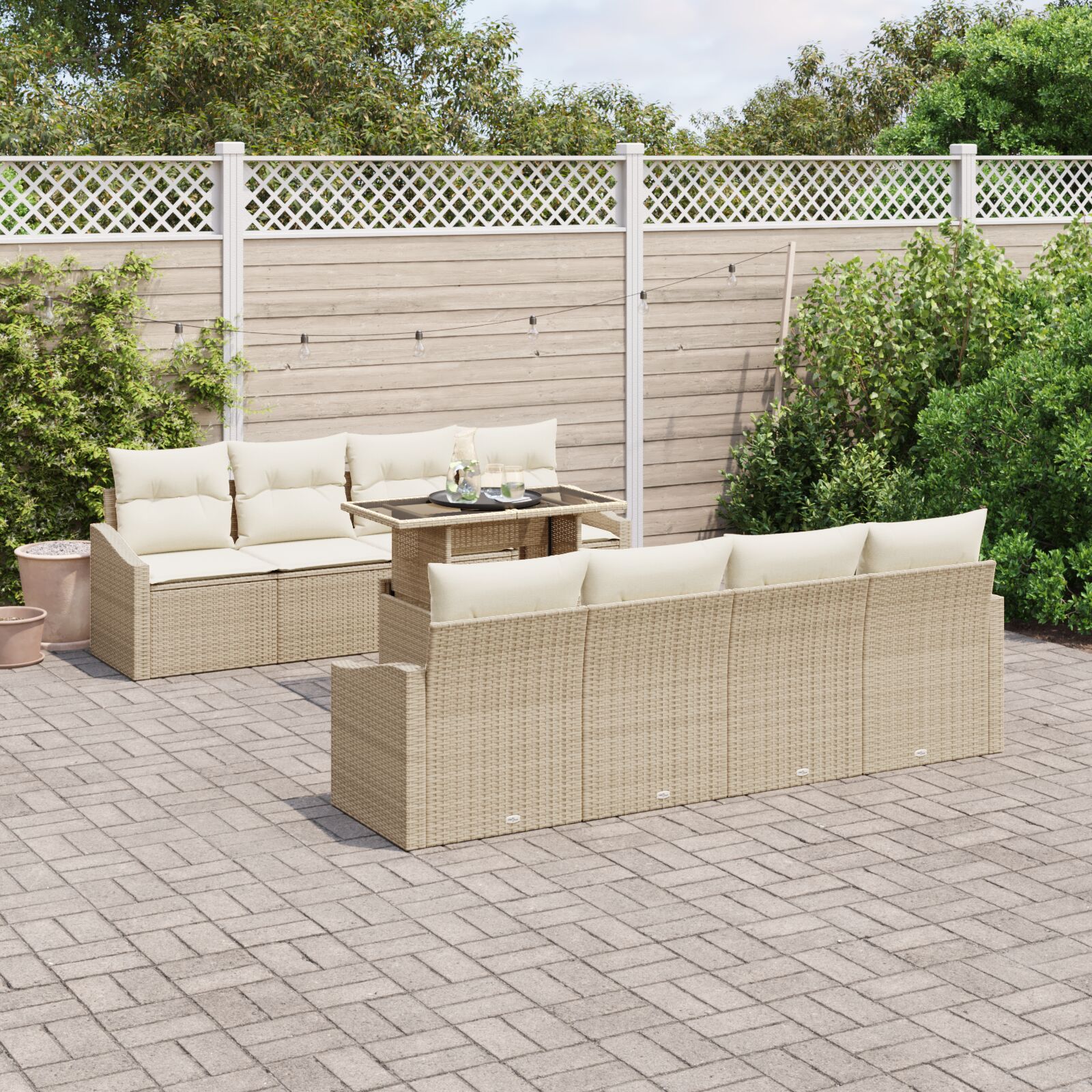 vidaXL 9-dijelni vrtni sofa set s jastucima bež poli ratan