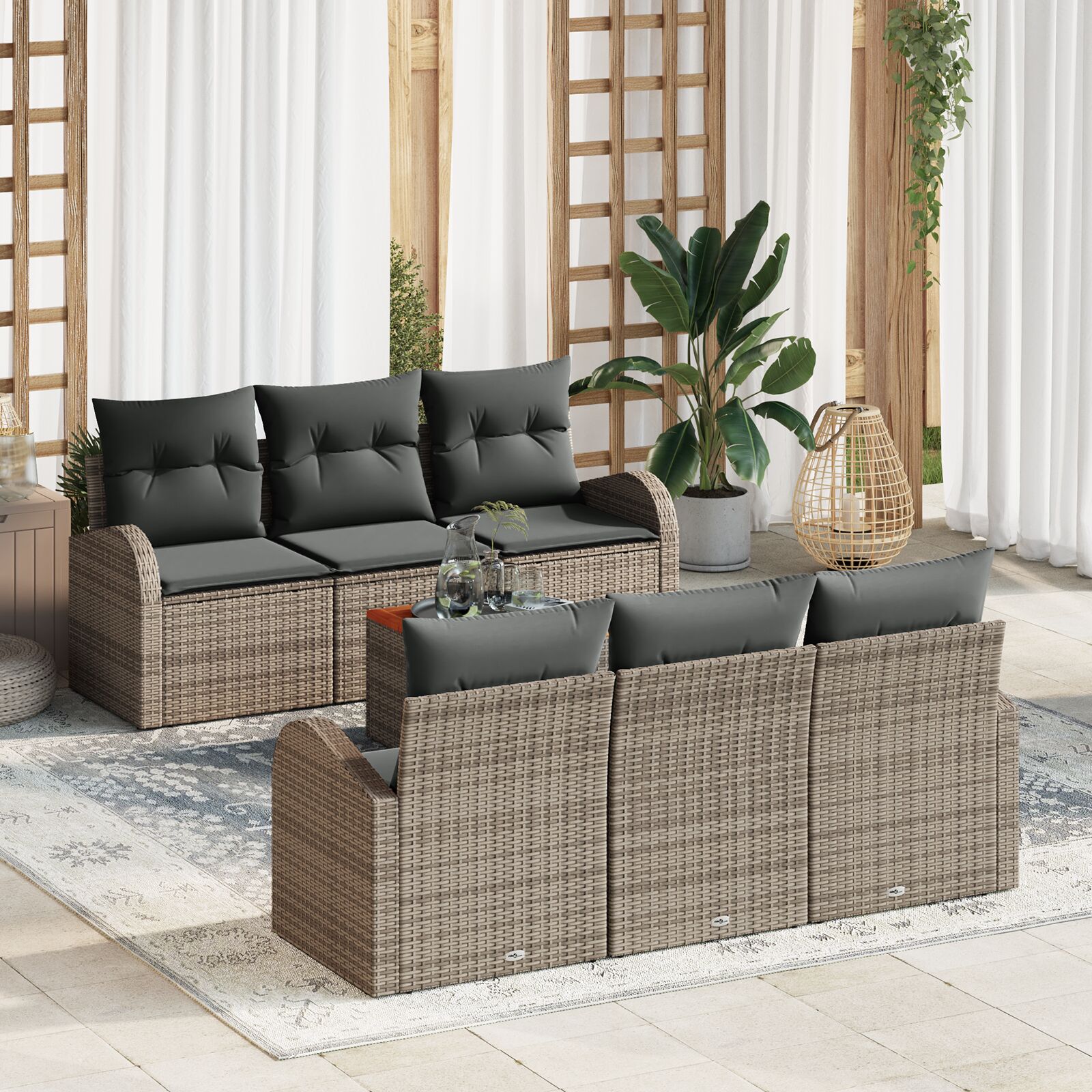 vidaXL Set od 7 dijelova sofa za vrt s jastučićima siva poli ratan akacija