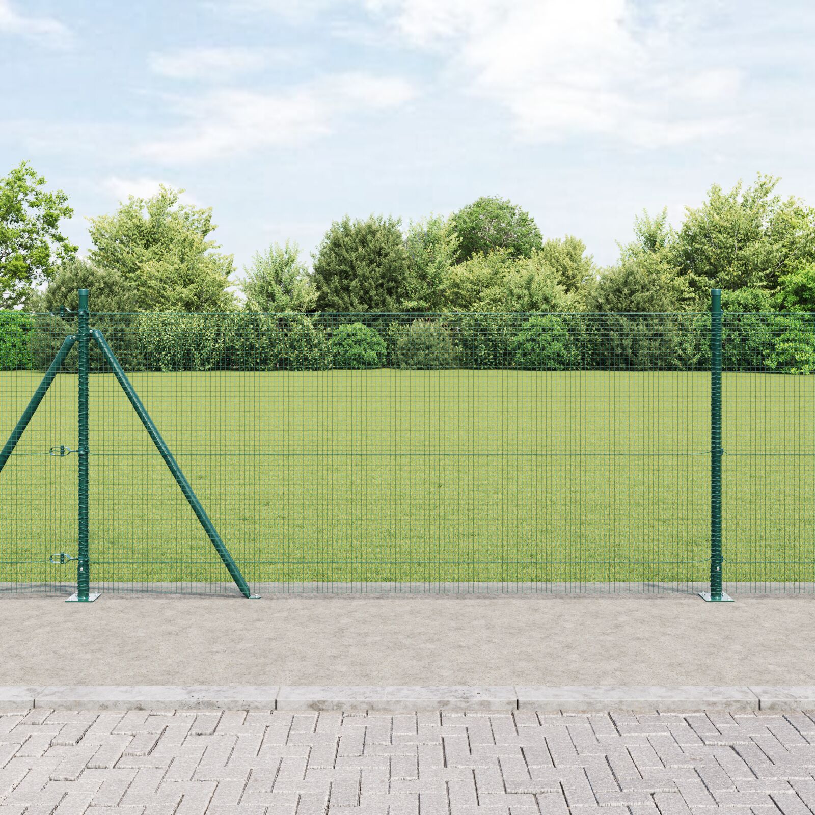 vidaXL zavarena žičana ograda s 13 prirubničnih stupova Zelena 0.8x50 m čelik