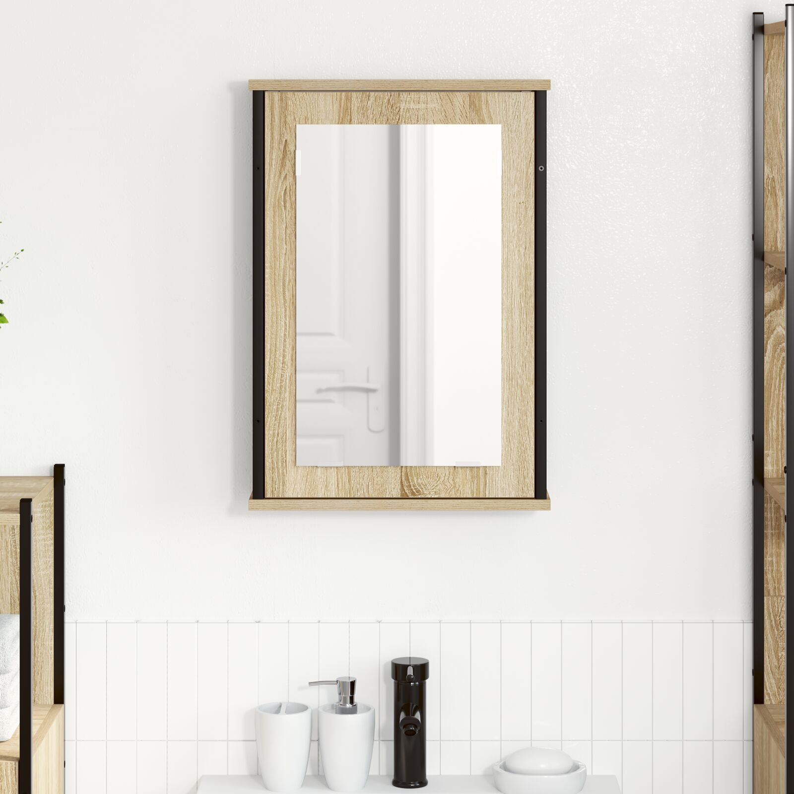 vidaXL Spiegelkast Natuurlijke Eik Spaanplaat, glas, metaal Medium