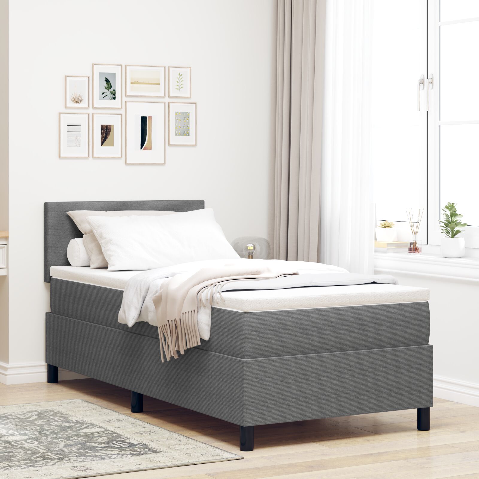 Boxspringbett mit Matratze Hellgrau 90x200 cm Cord-Stoff