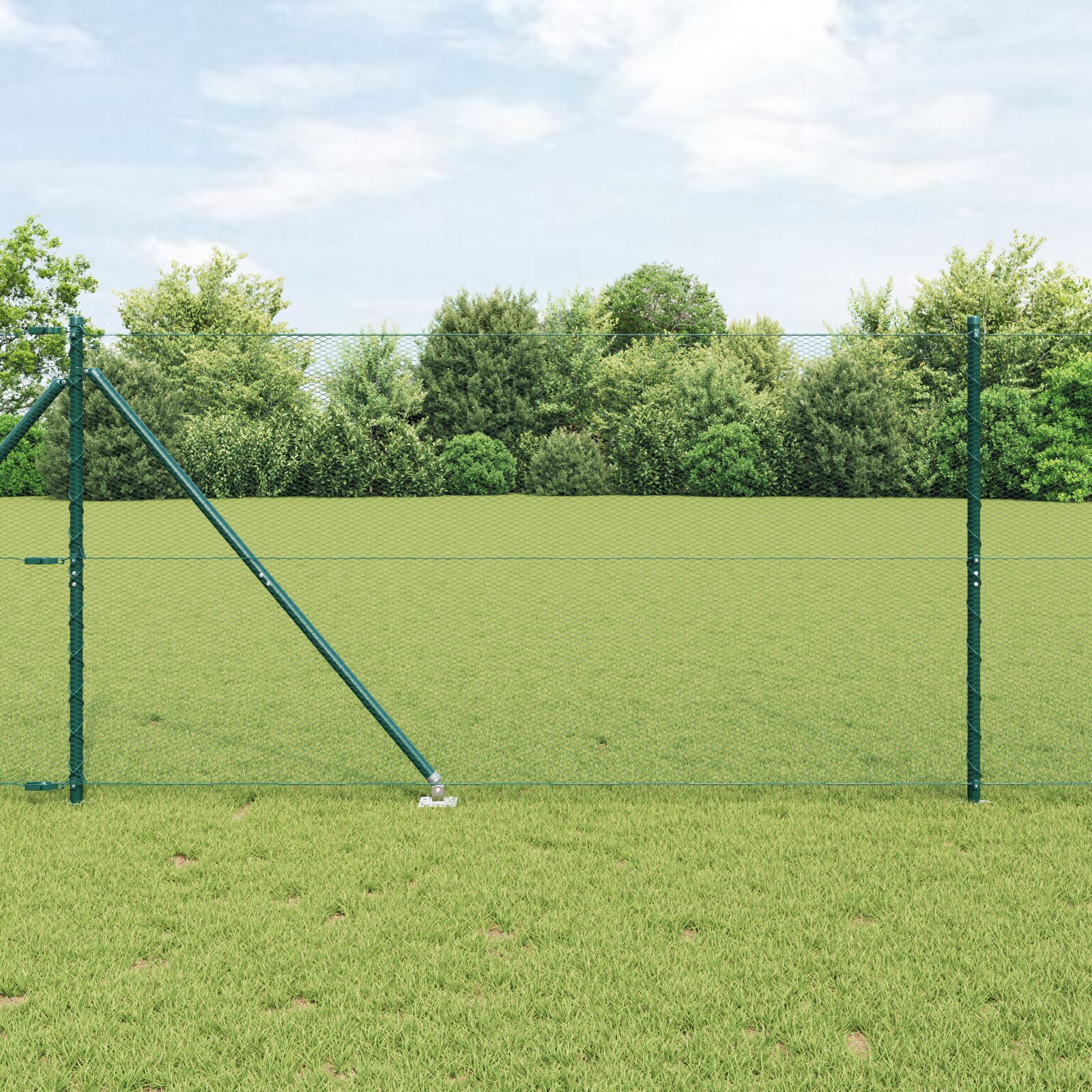 Hexagonhegn Grøn 1,4x25 m Stål, vidaXL Hegnsstolper med spyd 13 stk Ø32 mm 160 cm Galvaniseret Stål