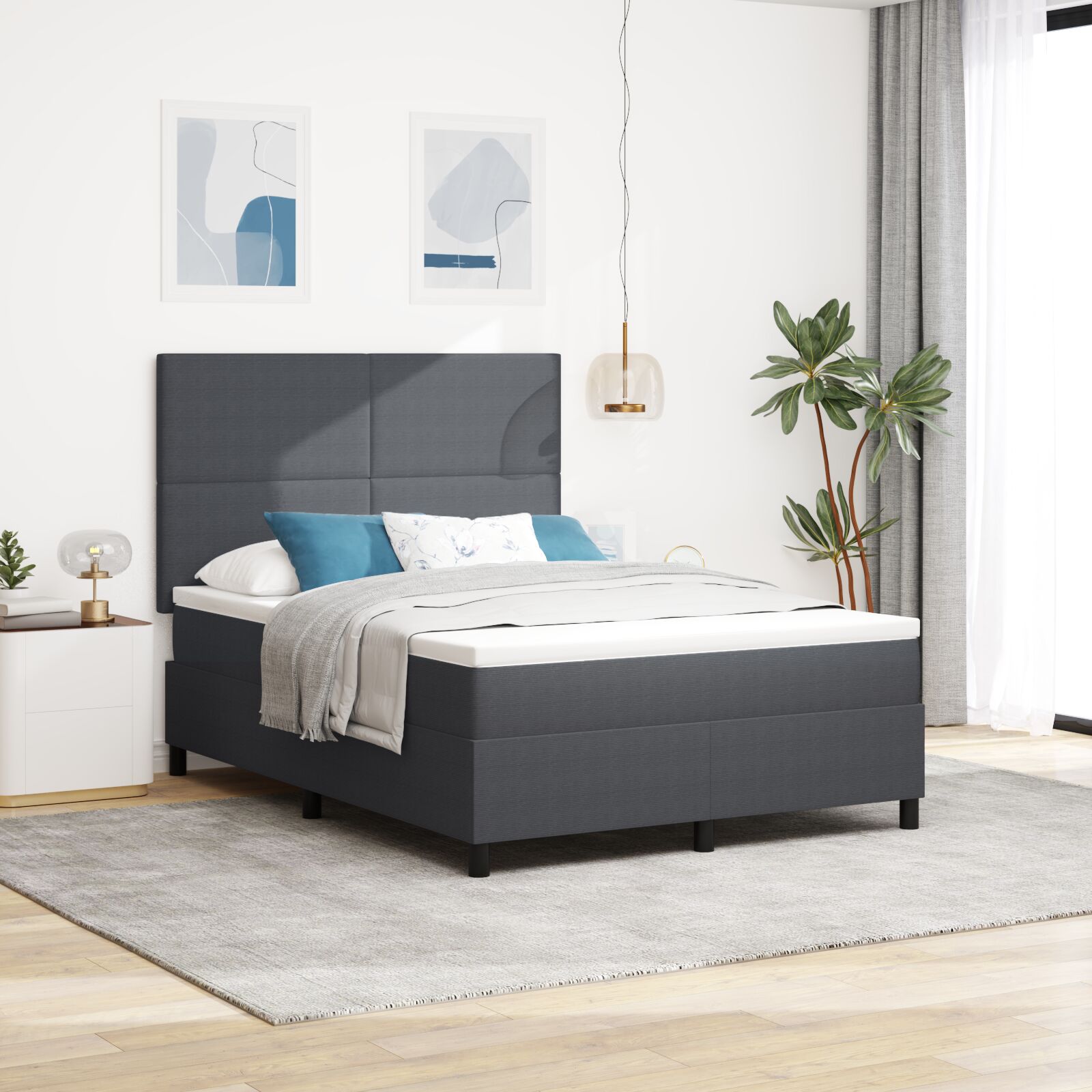 krevet s box sprincom s madracem tamno siva 140x200 cm corduroy tkanina