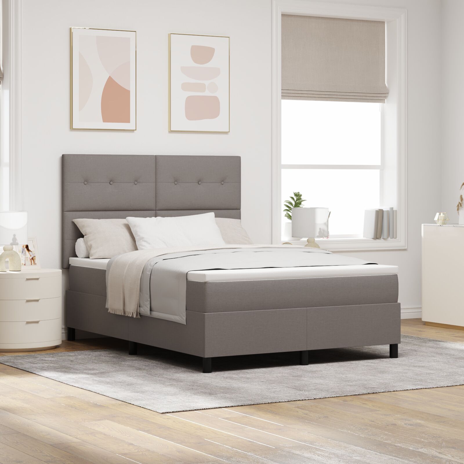 Box Spring Seng med Madras Taupe 160x200 cm Stof