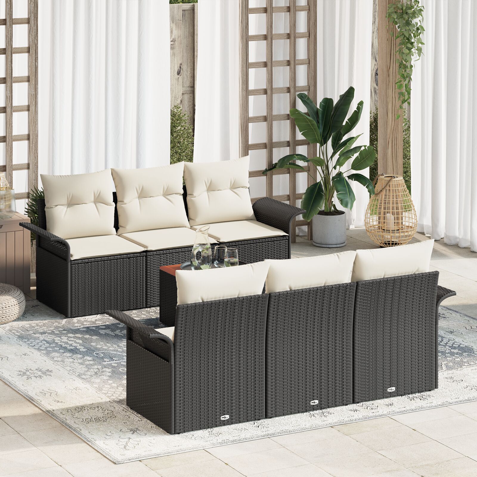 vidaXL 7-dijelni vrtni sofa set s jastučićima crni poliratan acacia
