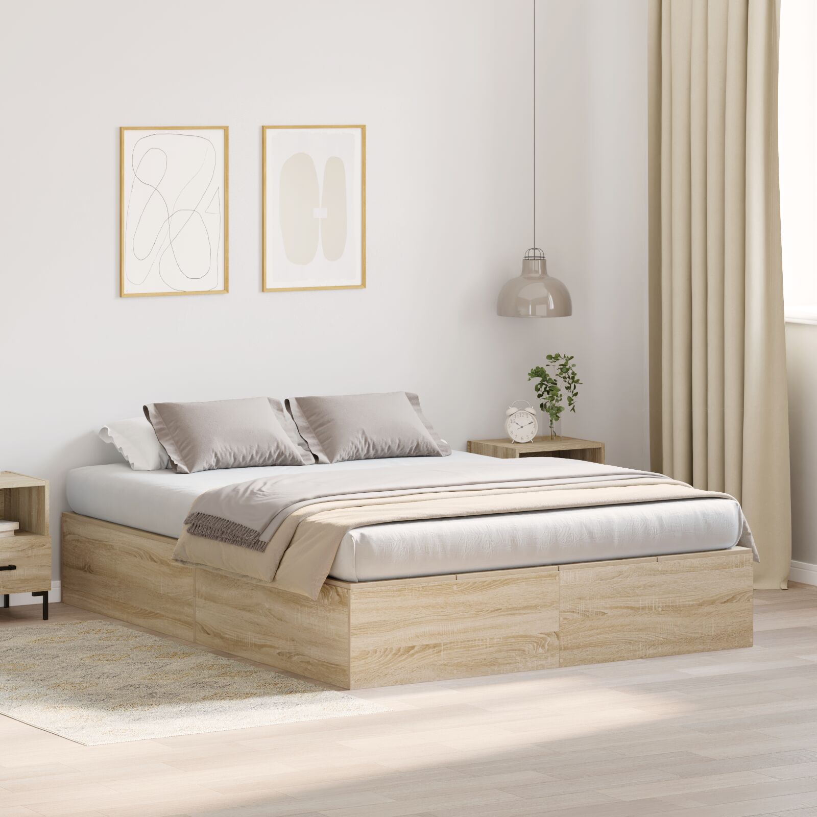 vidaXL Bett mit Stauraum Sonoma Eiche Ingenieurholz 140 x 200 cm Robust