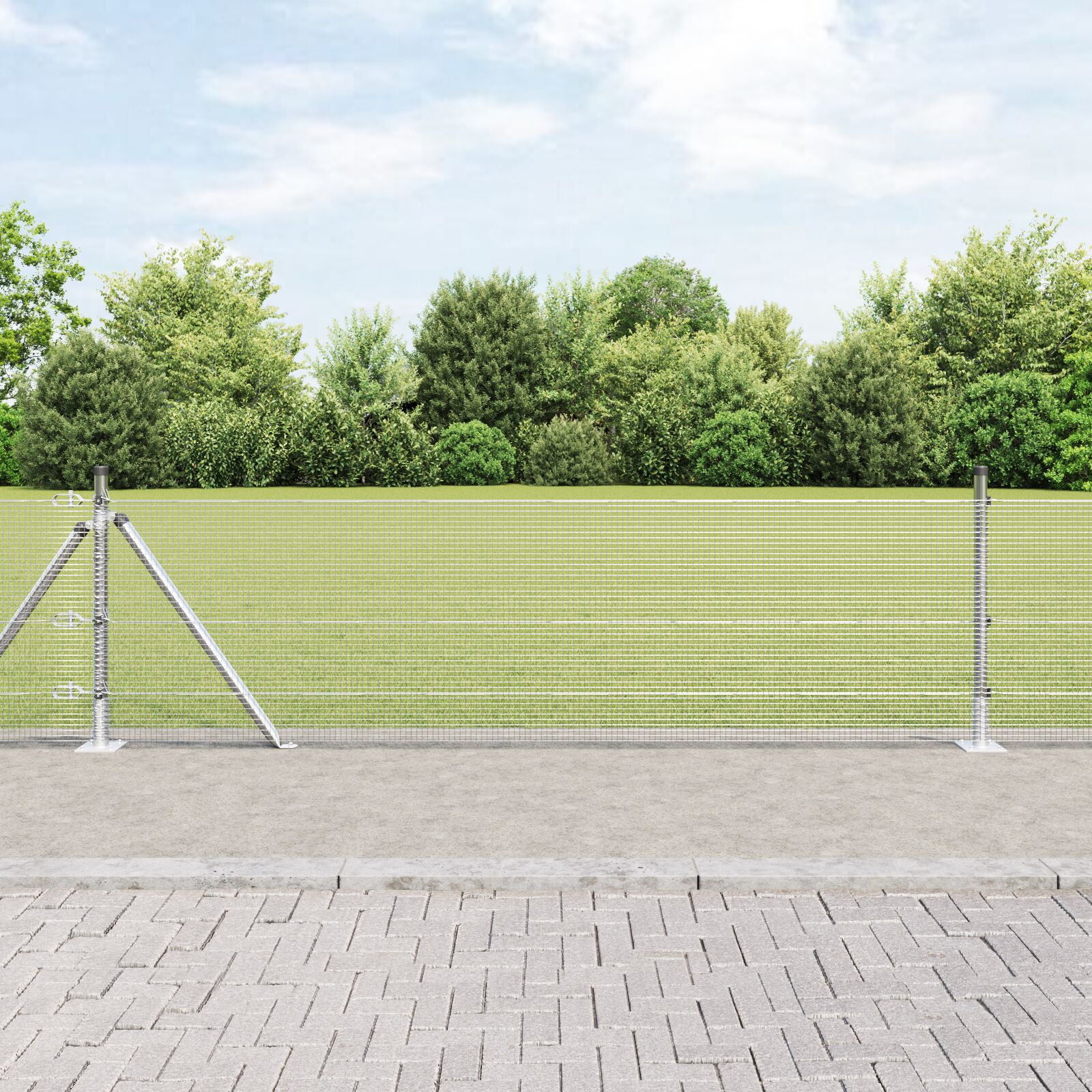 vidaXL Pocinčana žičana ograda sa 13 flanged stupova 0.6x50 m