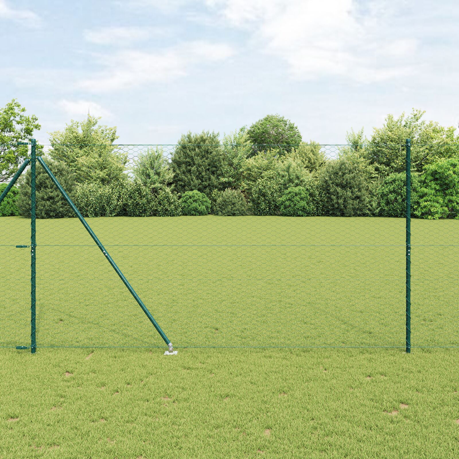 Hexagon hegn Grøn 1,5x10 m Stål, vidaXL Hegnspæle med spids 7 stk Ø32 mm 170 cm Galvaniseret stål