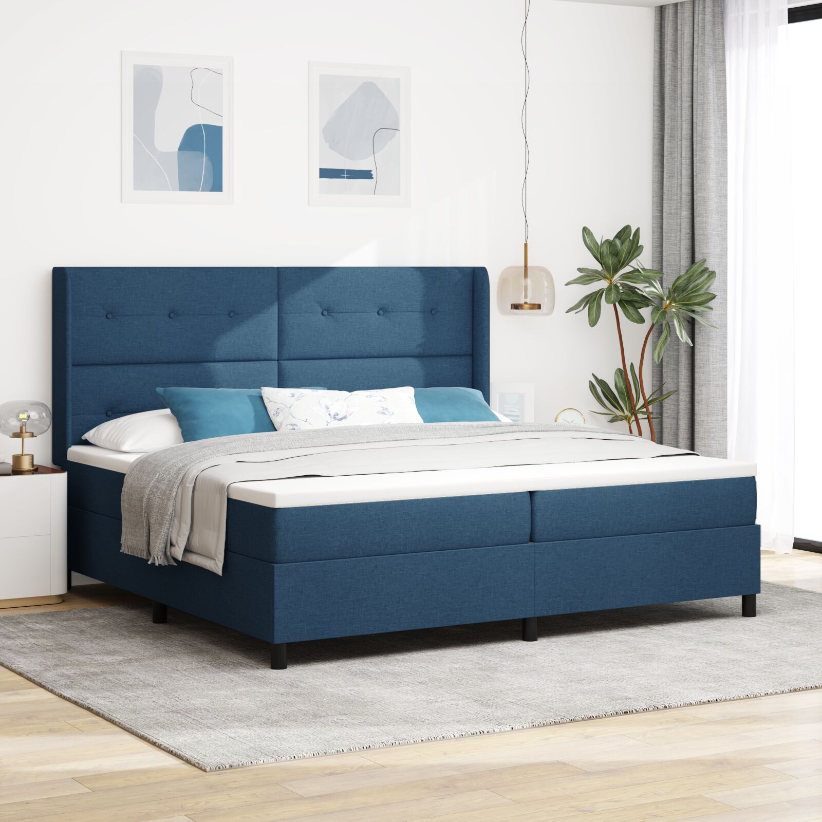 Boxspringbett mit Matratze & LED Blau 200x200 cm Stoff