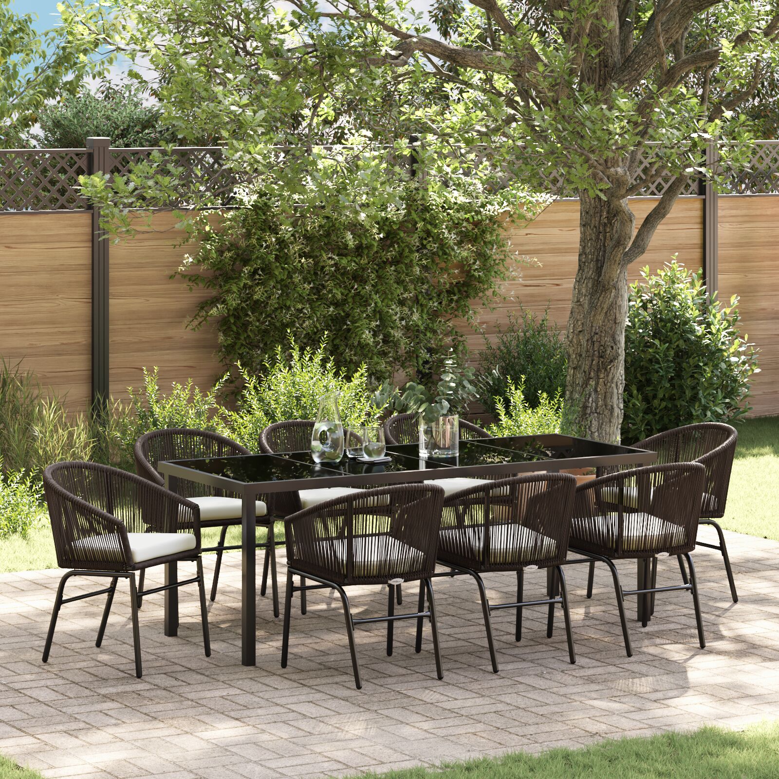 vidaXL 9-teiliges Garten-Ess-Set Braun Poly-Rattan