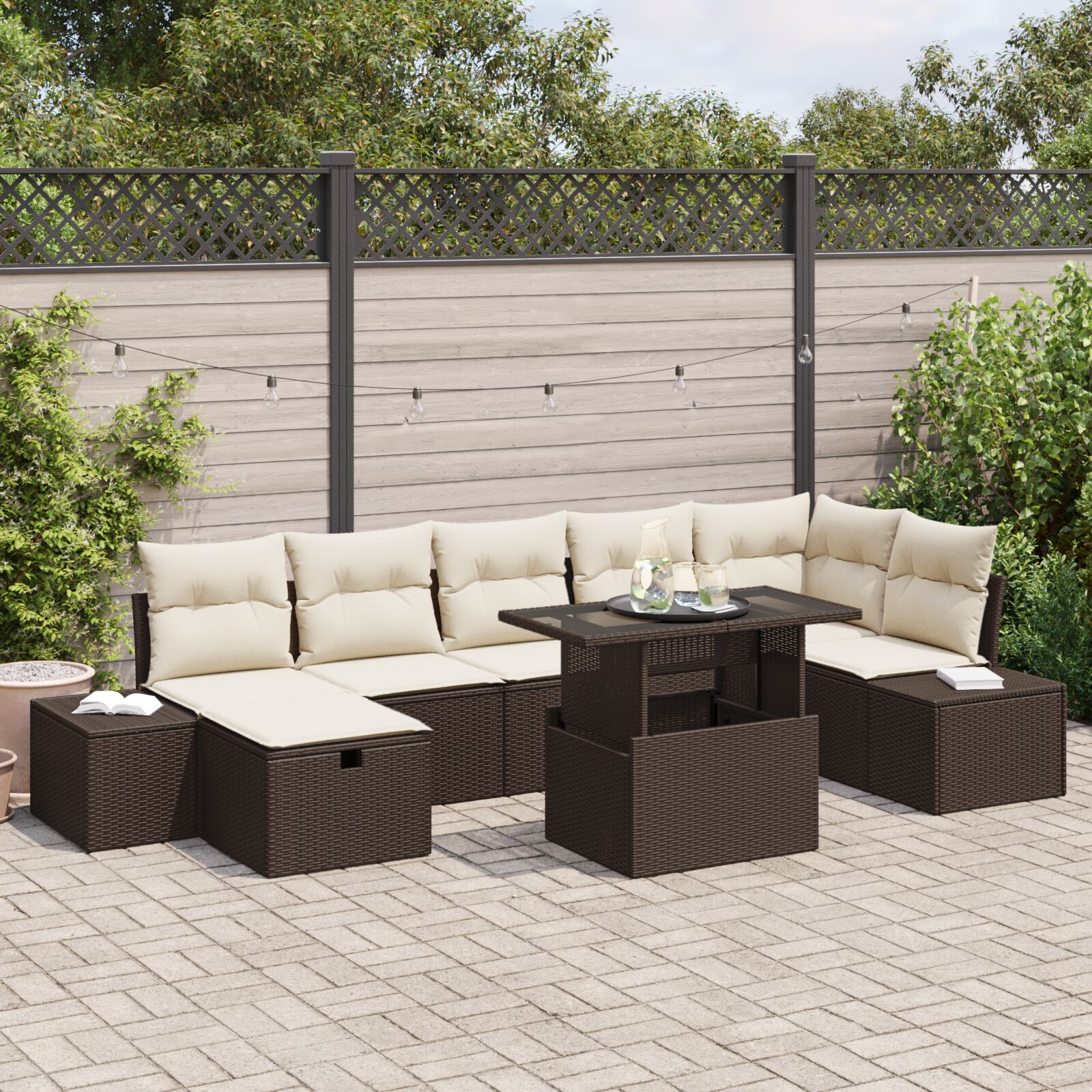 vidaXL 8-delige Tuin Sofa Set met Kussens Bruin Poly Rattan