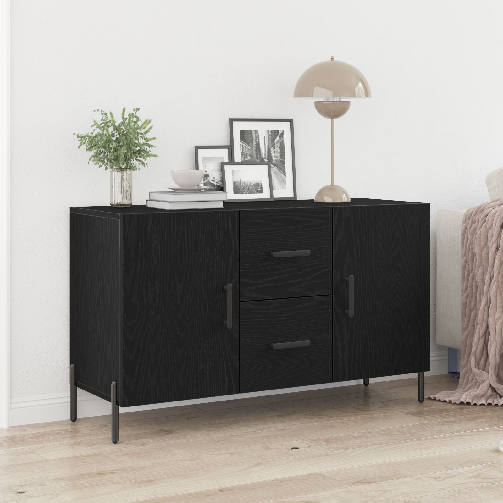 vidaXL Sideboard Schwarz Eiche Holz Mittel Schwarz Eichen Sideboard