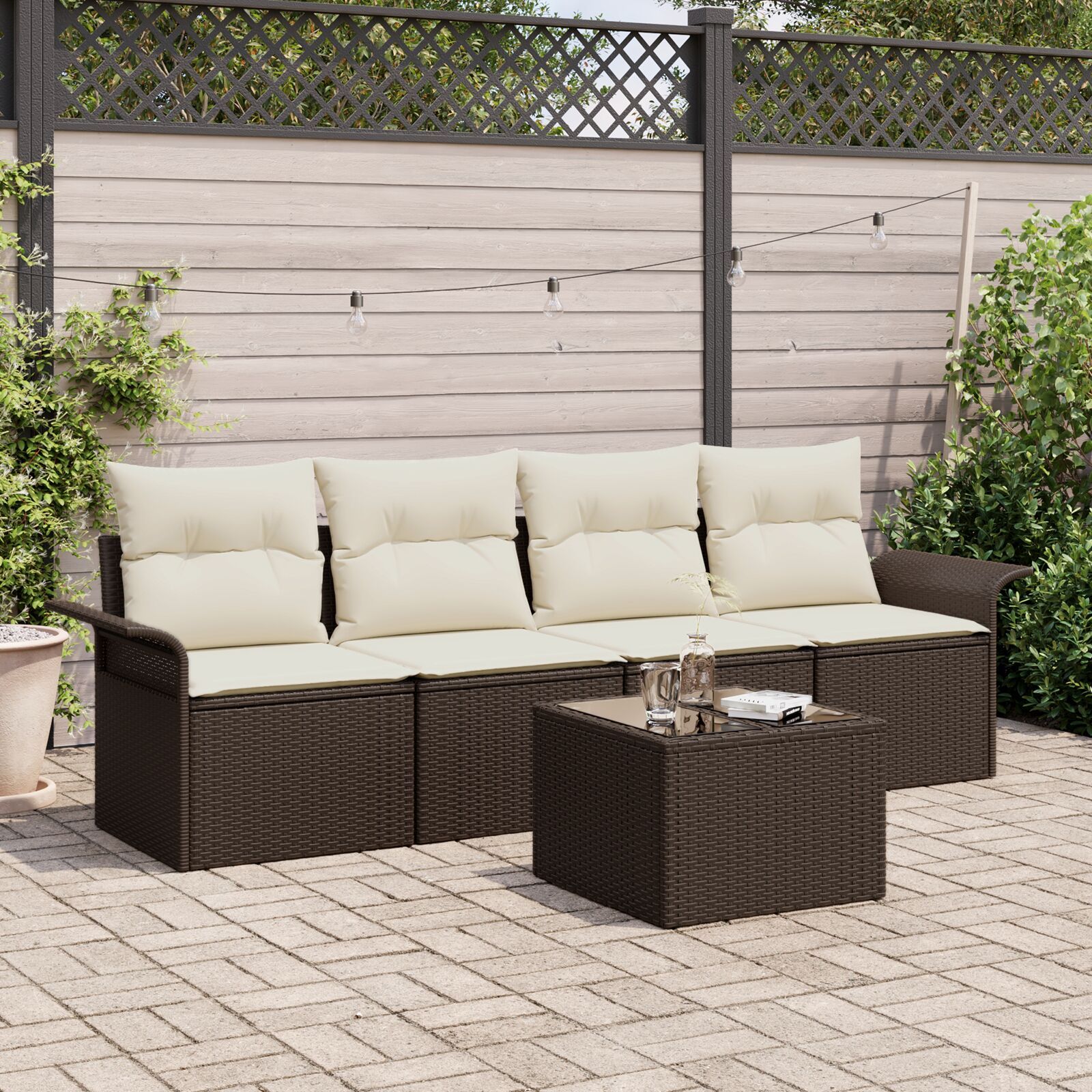 vidaXL 5-dijelni set vrtnih sofa s jastucima smeđi poli ratan
