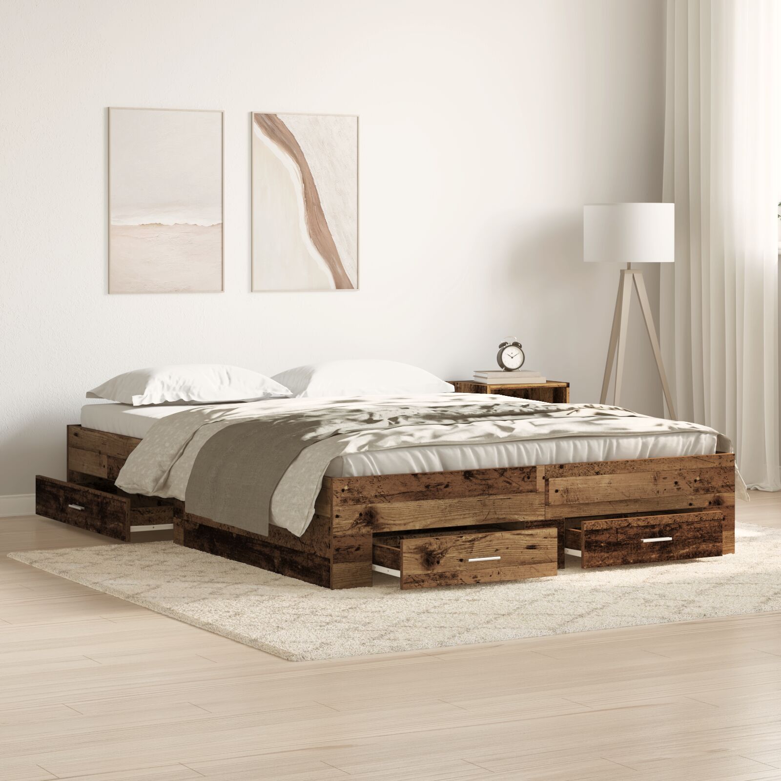 Bettgestell mit Schubladen Altholz 135x190 cm Spanplatte